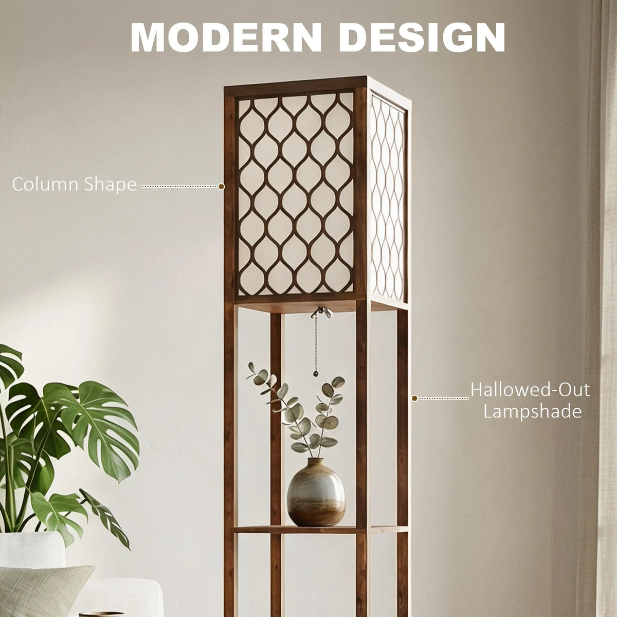 Rustic Brown Floor Lamp with Shelves