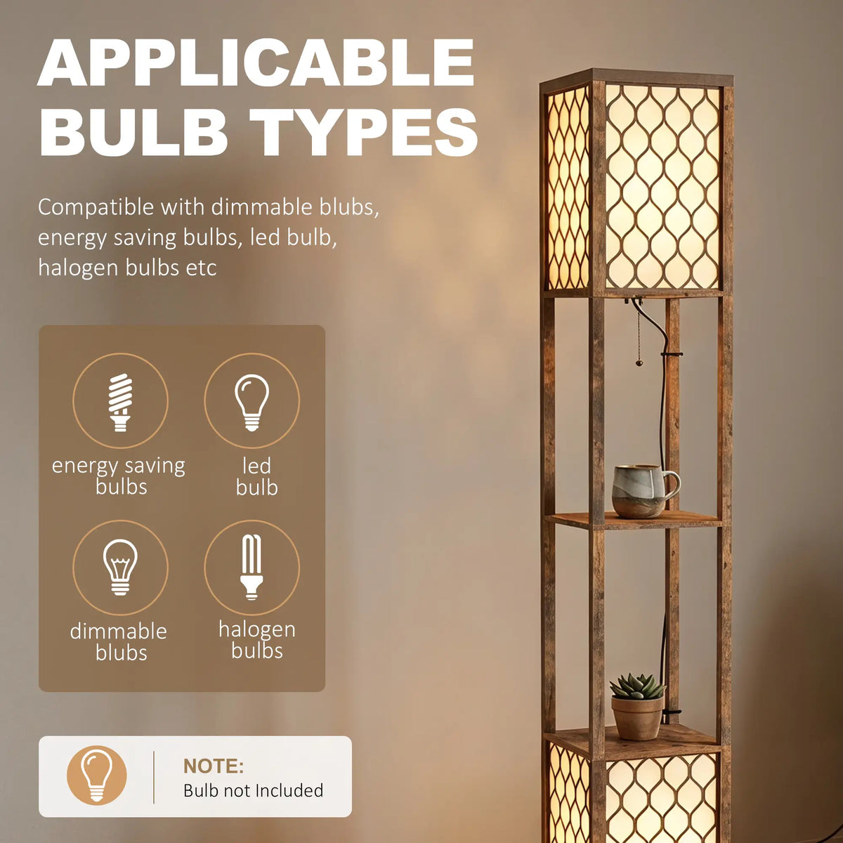 Rustic Brown Floor Lamp with Shelves