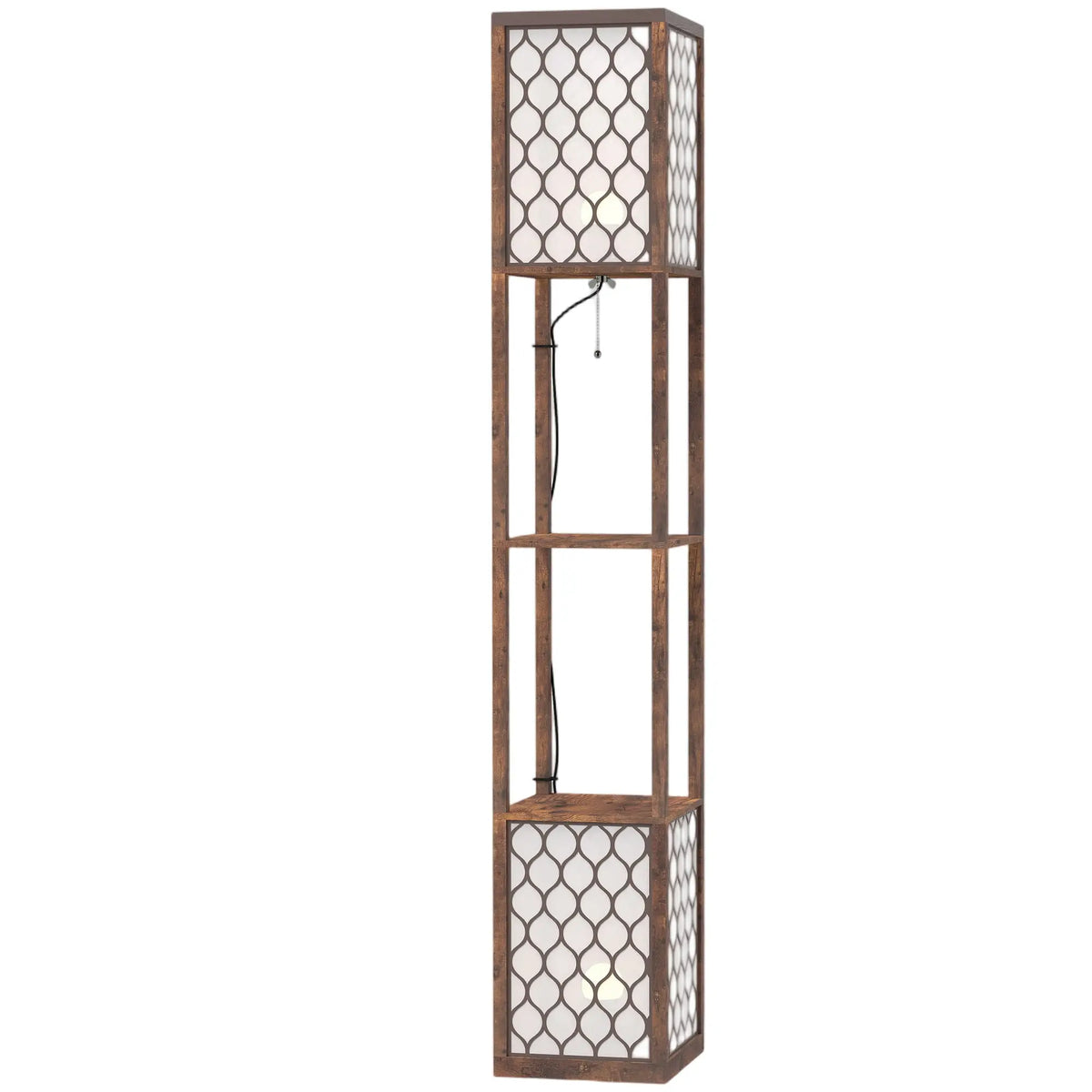 Rustic Brown Floor Lamp with Shelves