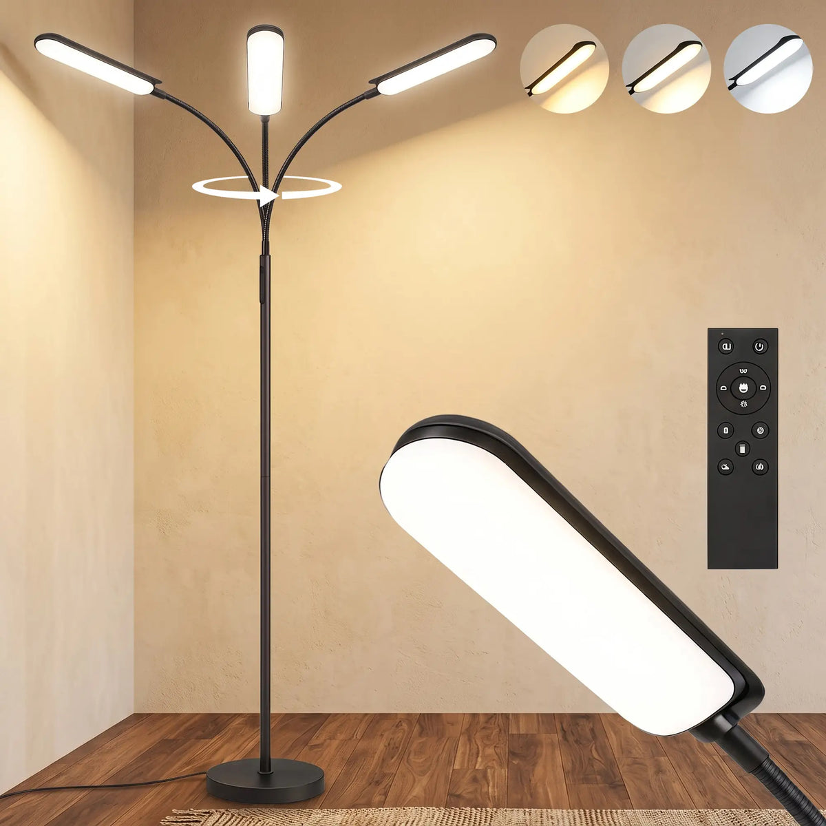 Black Dimmable LED Floor Lamp with Remote Control