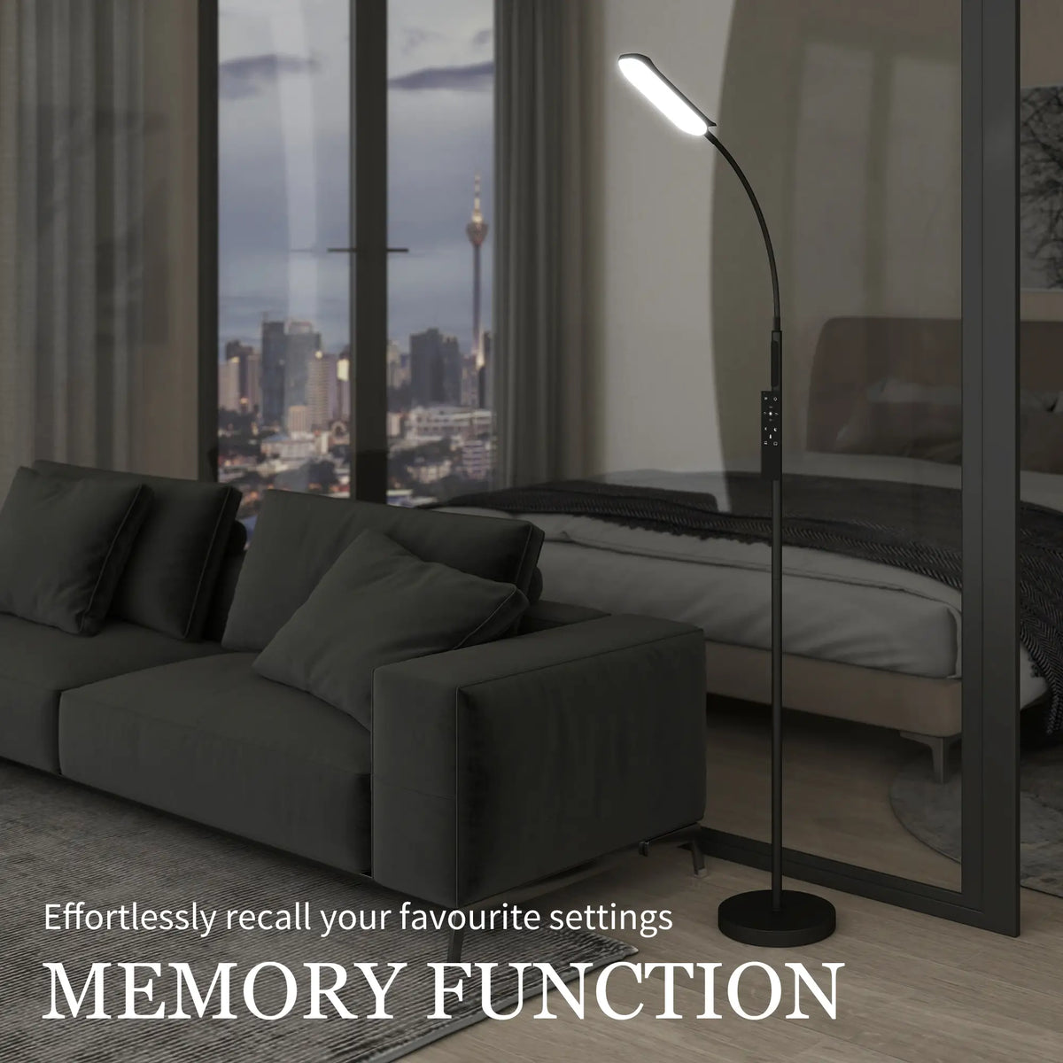 Black Dimmable LED Floor Lamp with Remote Control