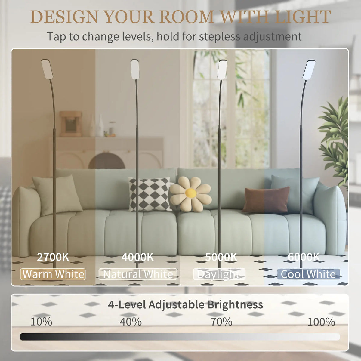Black Dimmable LED Floor Lamp with Remote Control