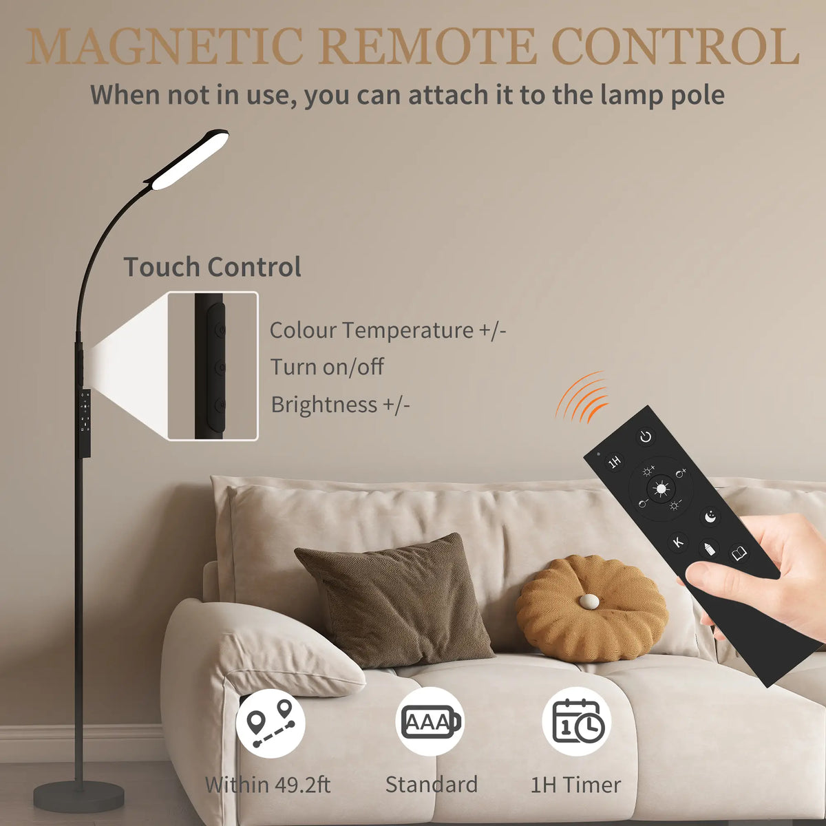 Black Dimmable LED Floor Lamp with Remote Control