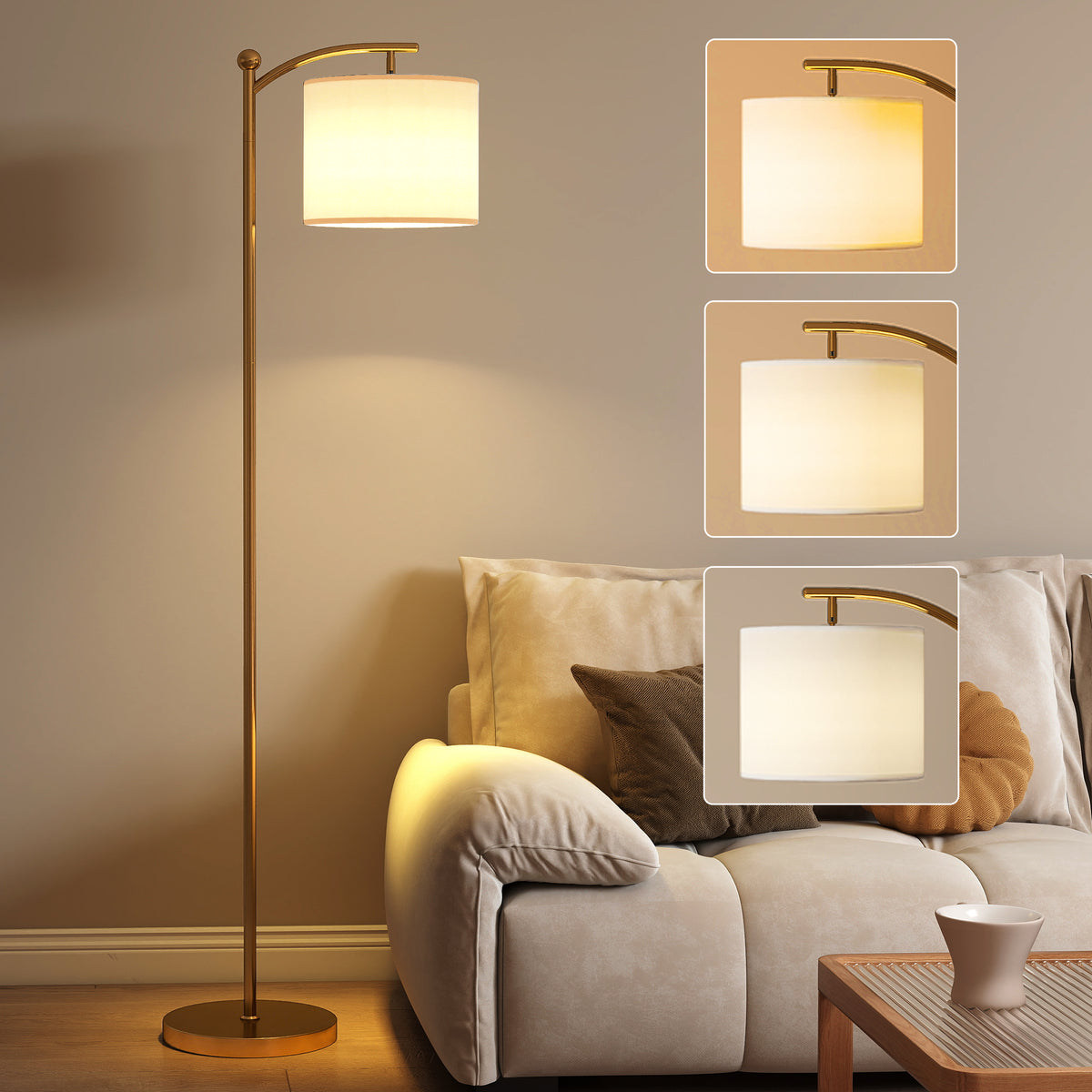 LED Floor Lamp with Remote Control - Gold