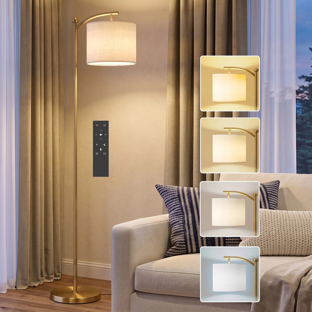 LED Floor Lamp with Remote Control - Gold