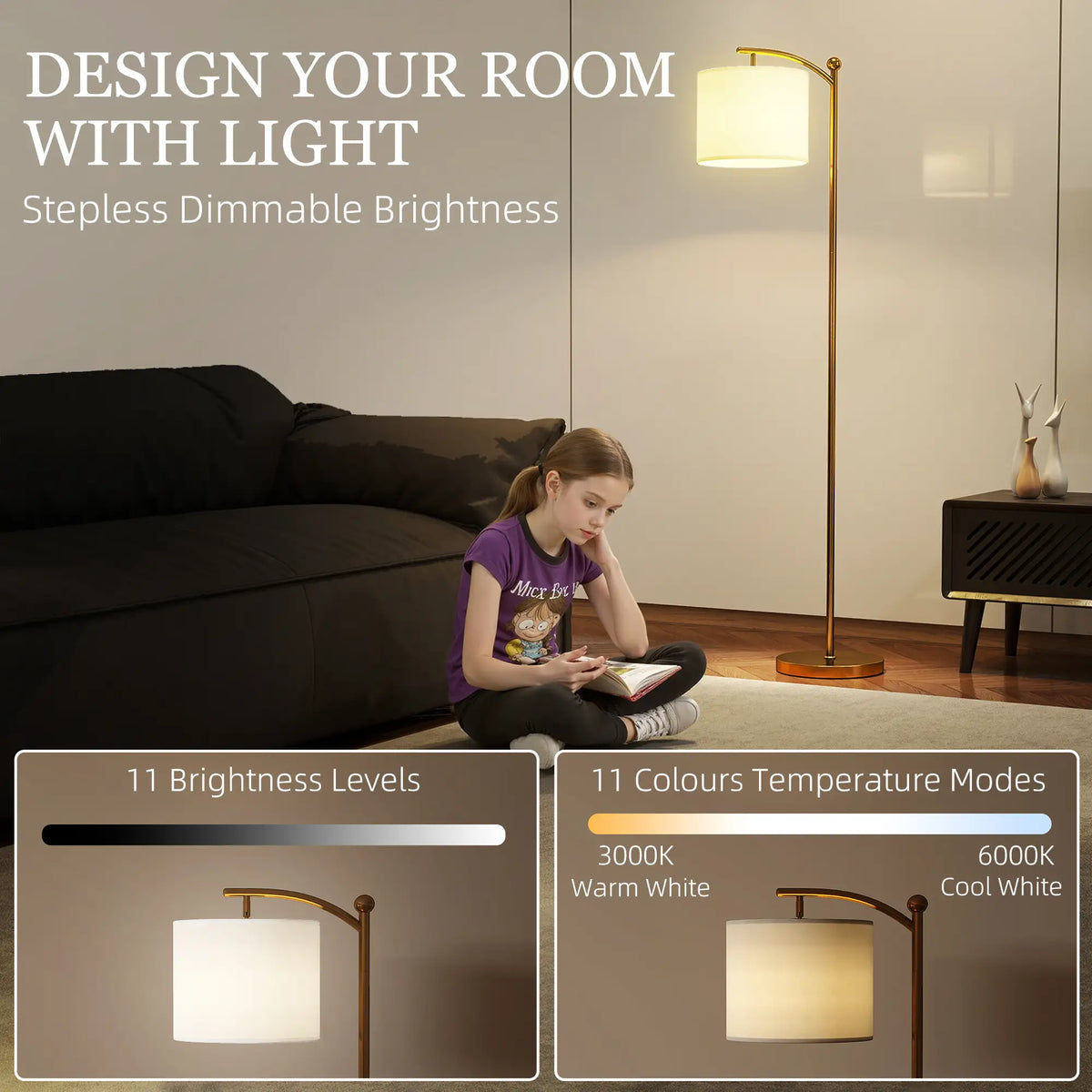 LED Floor Lamp with Remote Control - Gold