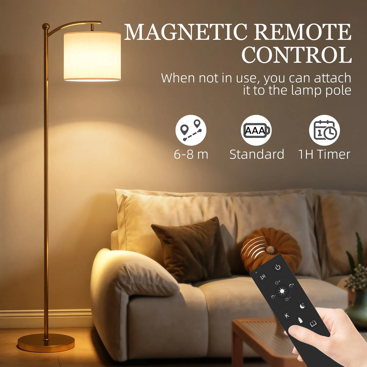 LED Floor Lamp with Remote Control - Gold