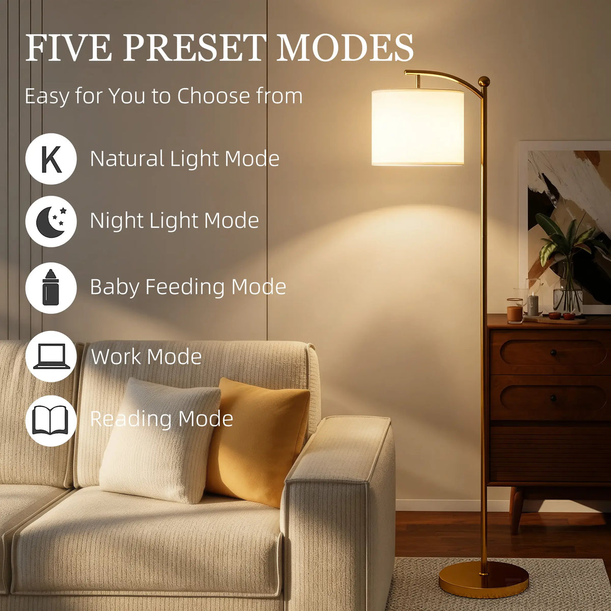 LED Floor Lamp with Remote Control - Gold