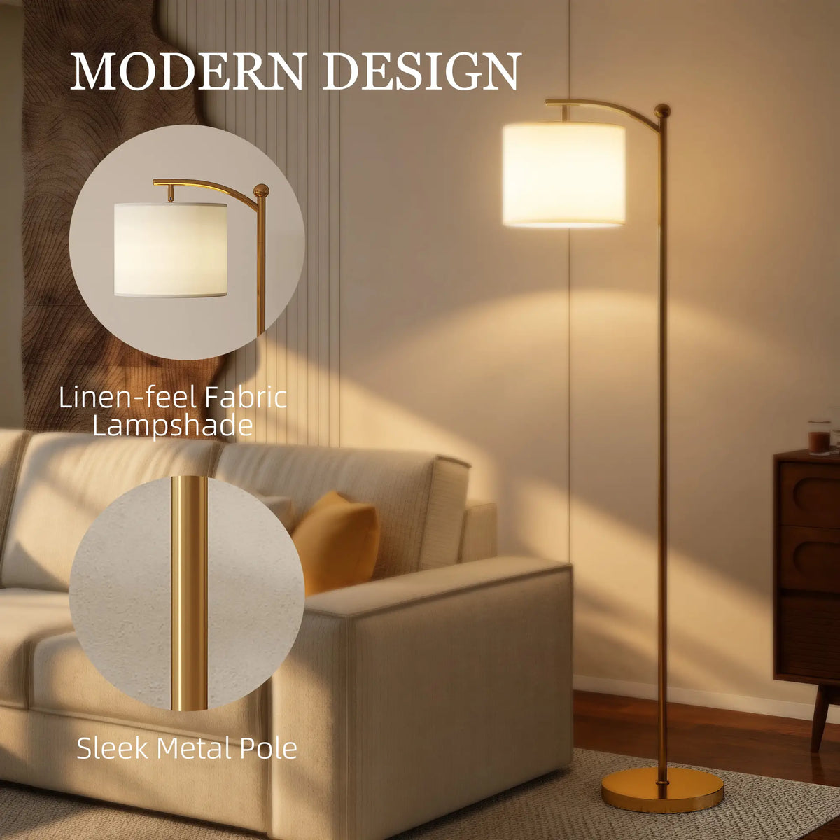 LED Floor Lamp with Remote Control - Gold