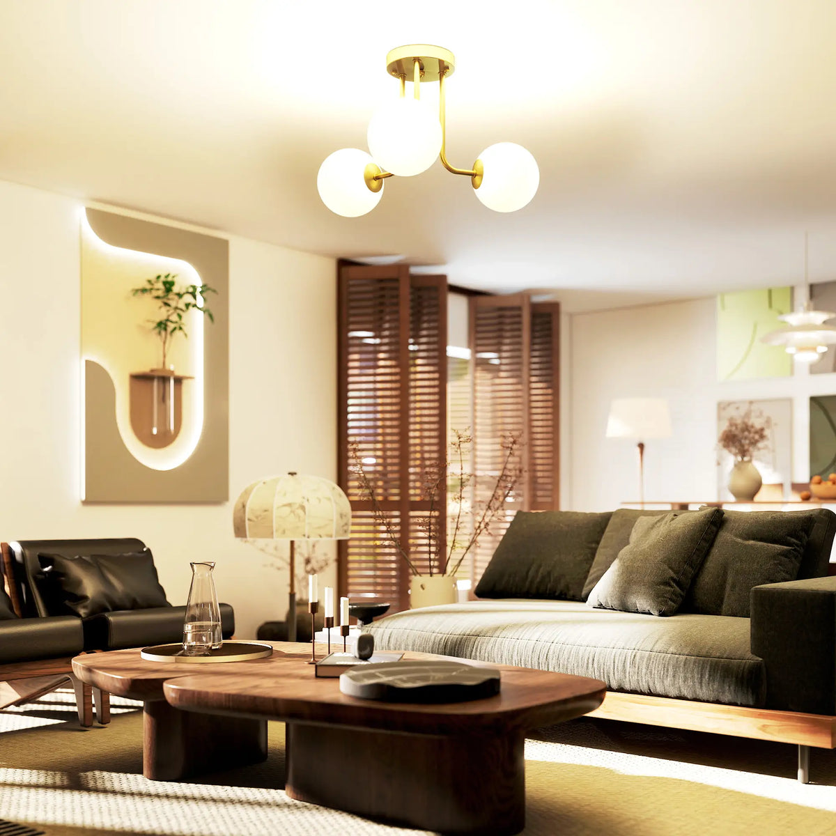 Gold 3-Light Globe Shade Ceiling Light