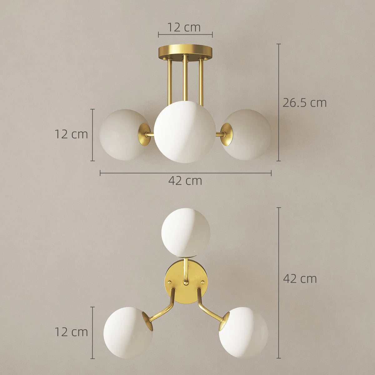 Gold 3-Light Globe Shade Ceiling Light