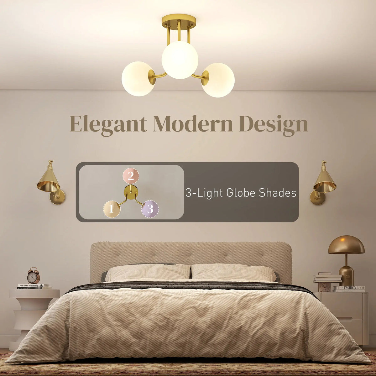 Gold 3-Light Globe Shade Ceiling Light