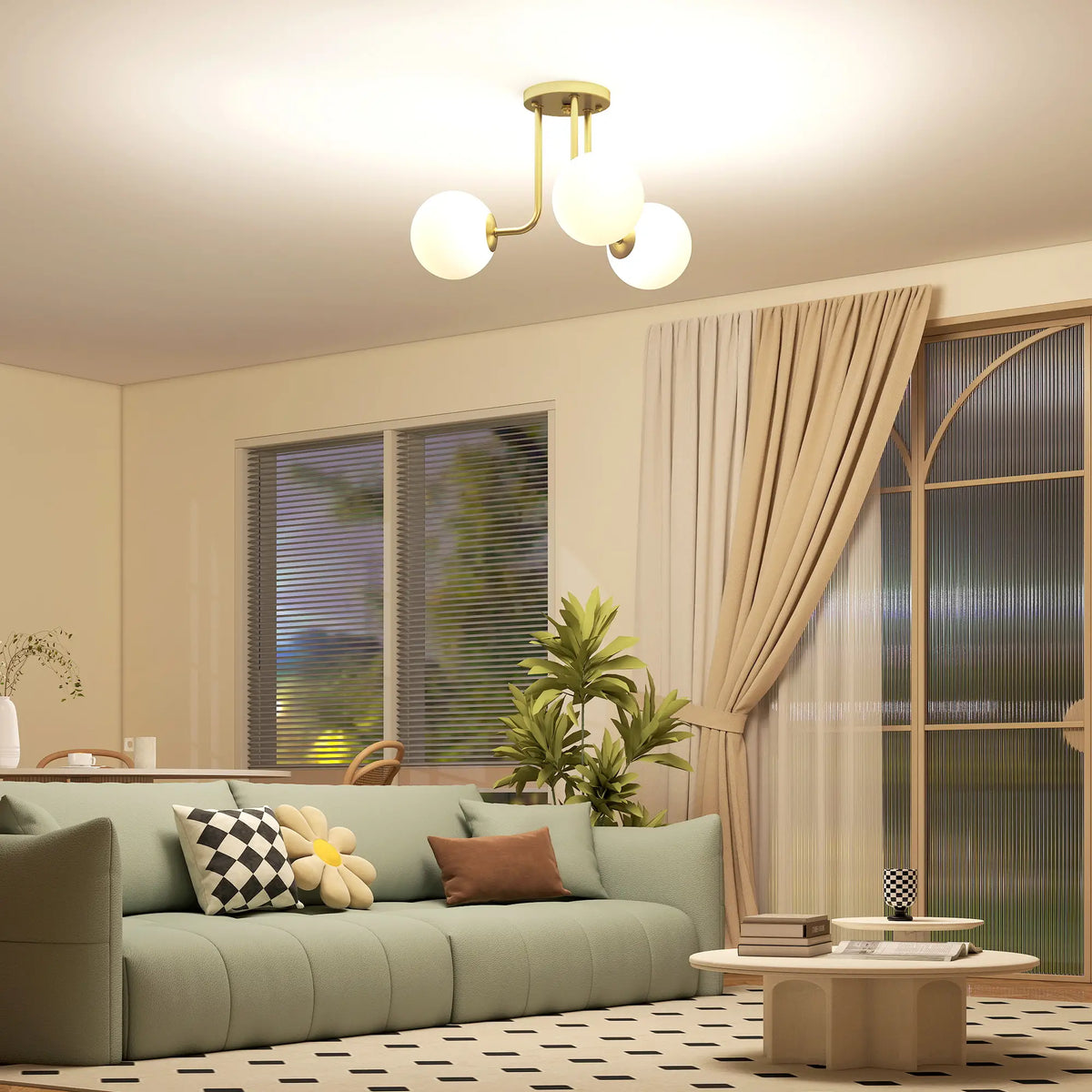 Gold 3-Light Globe Shade Ceiling Light