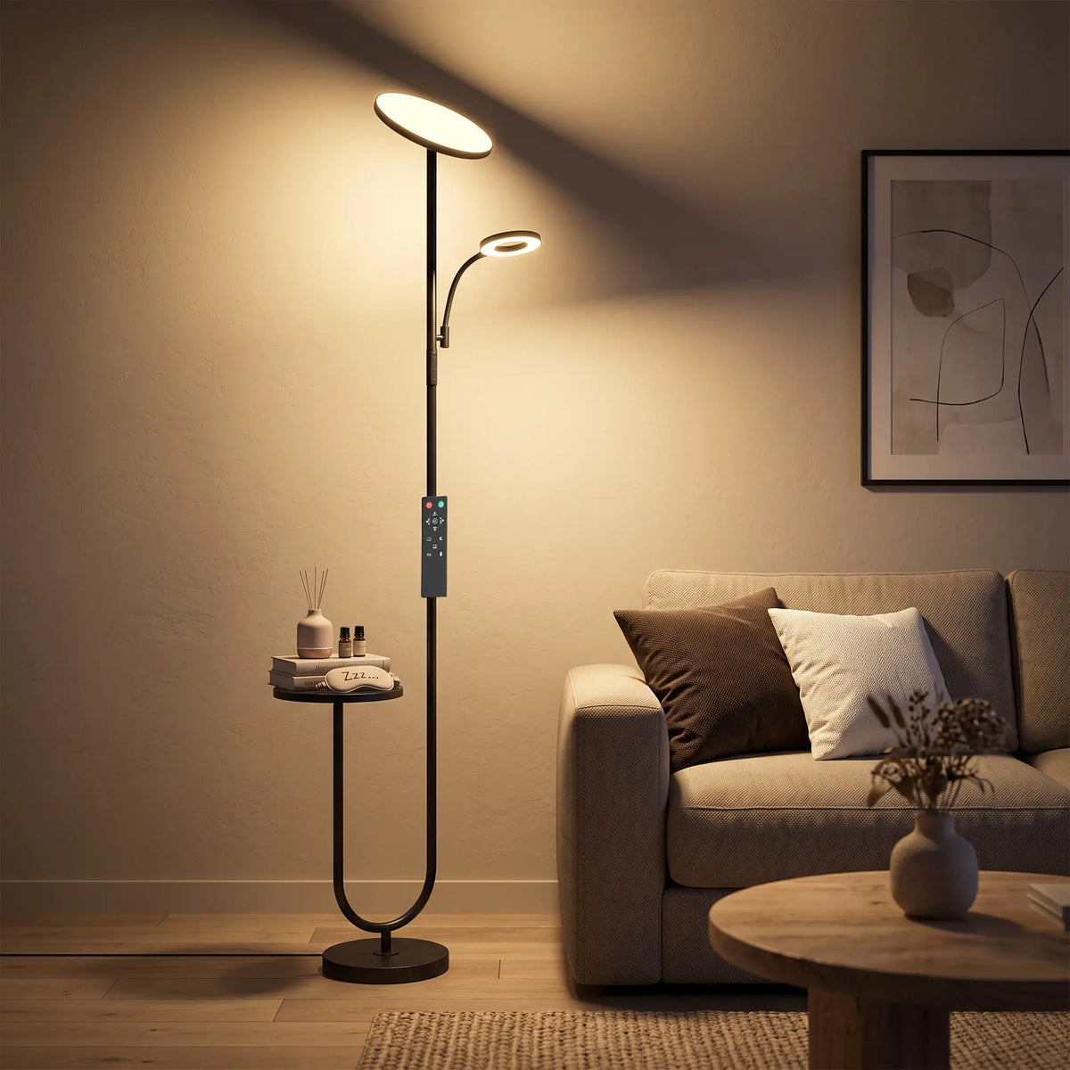 Uplighter Floor Lamp with Table & Reading Light