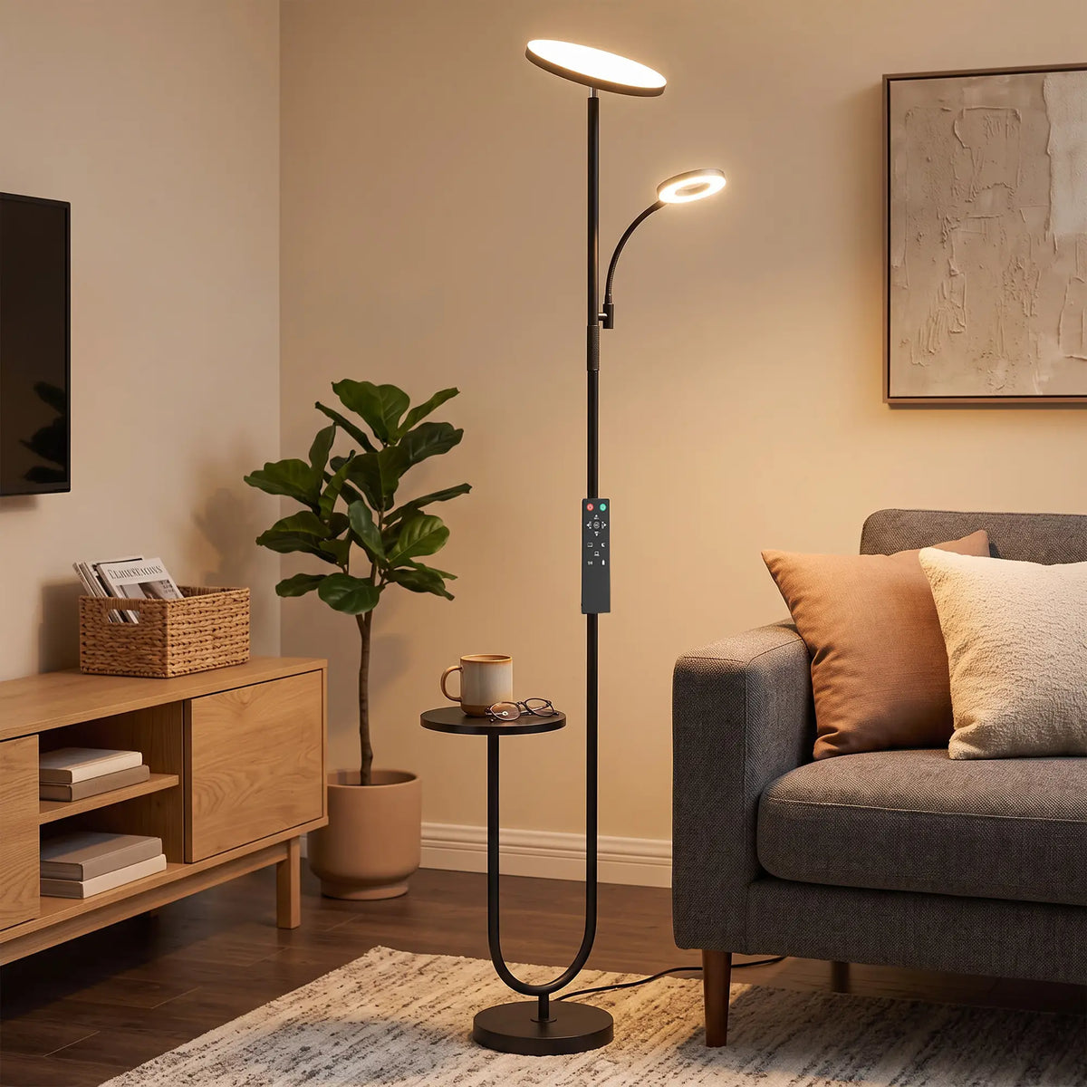 Uplighter Floor Lamp with Table & Reading Light