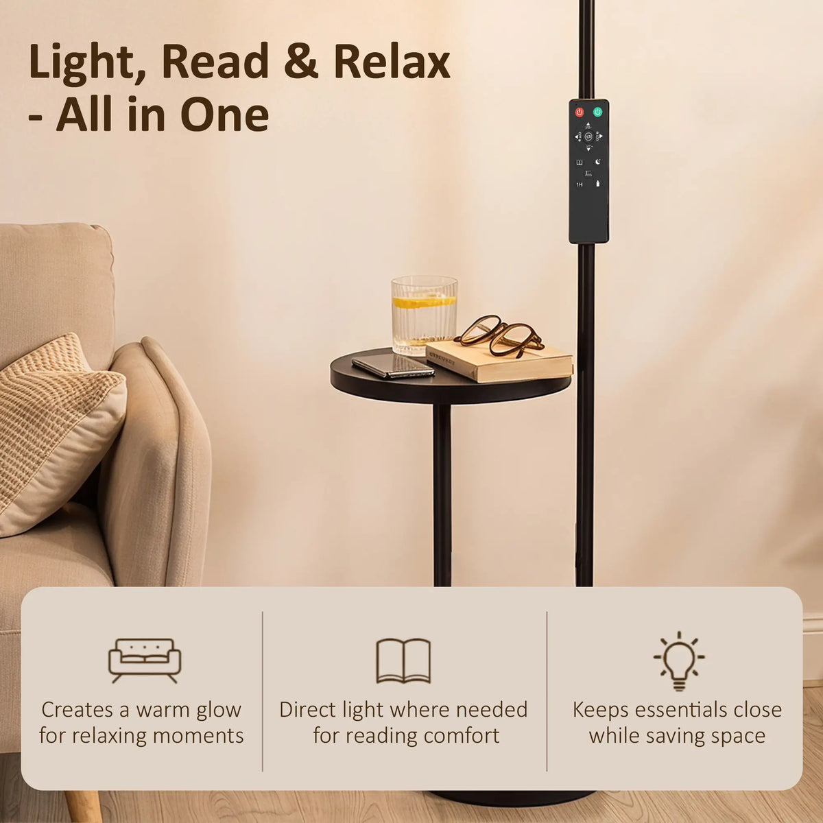 Uplighter Floor Lamp with Table & Reading Light