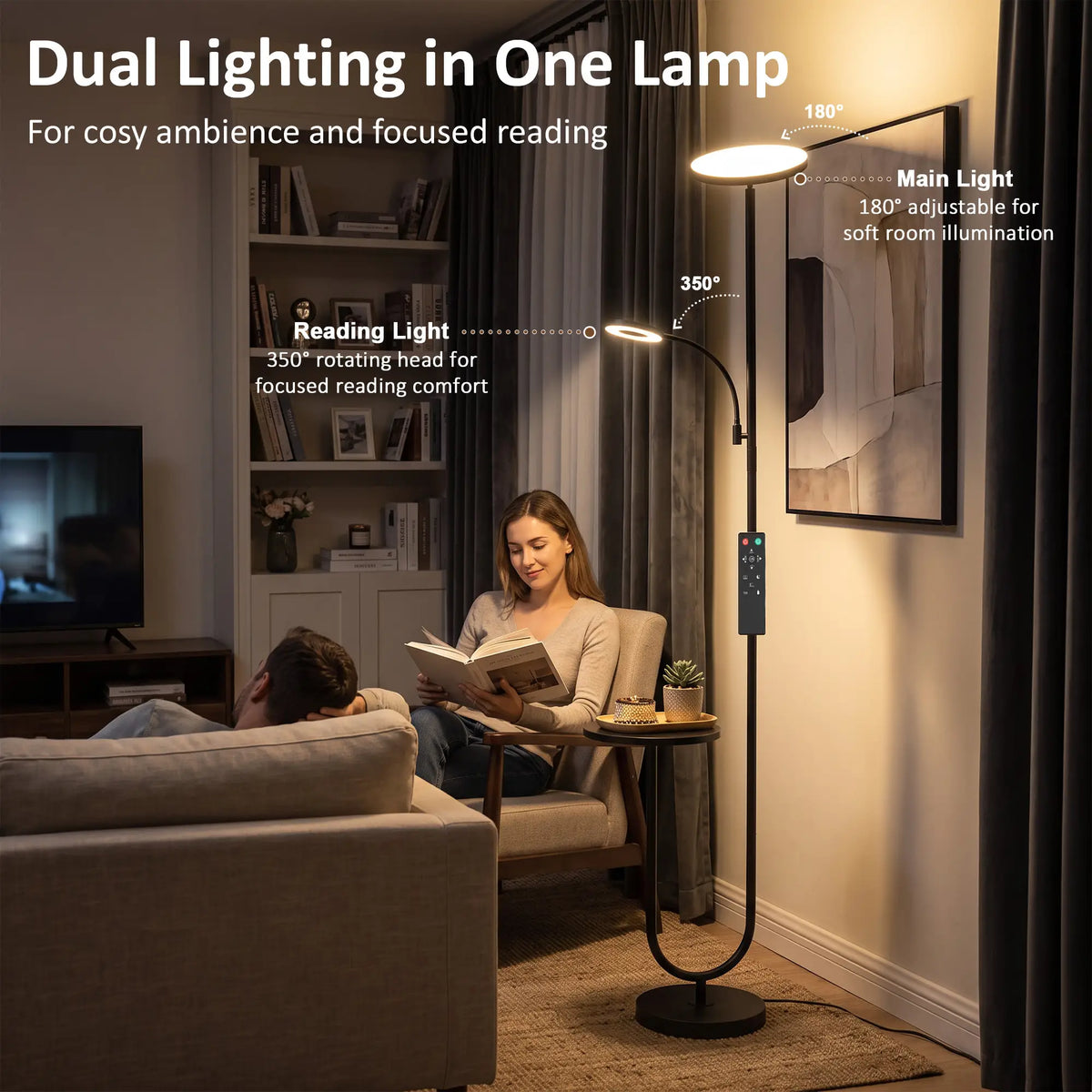Uplighter Floor Lamp with Table & Reading Light