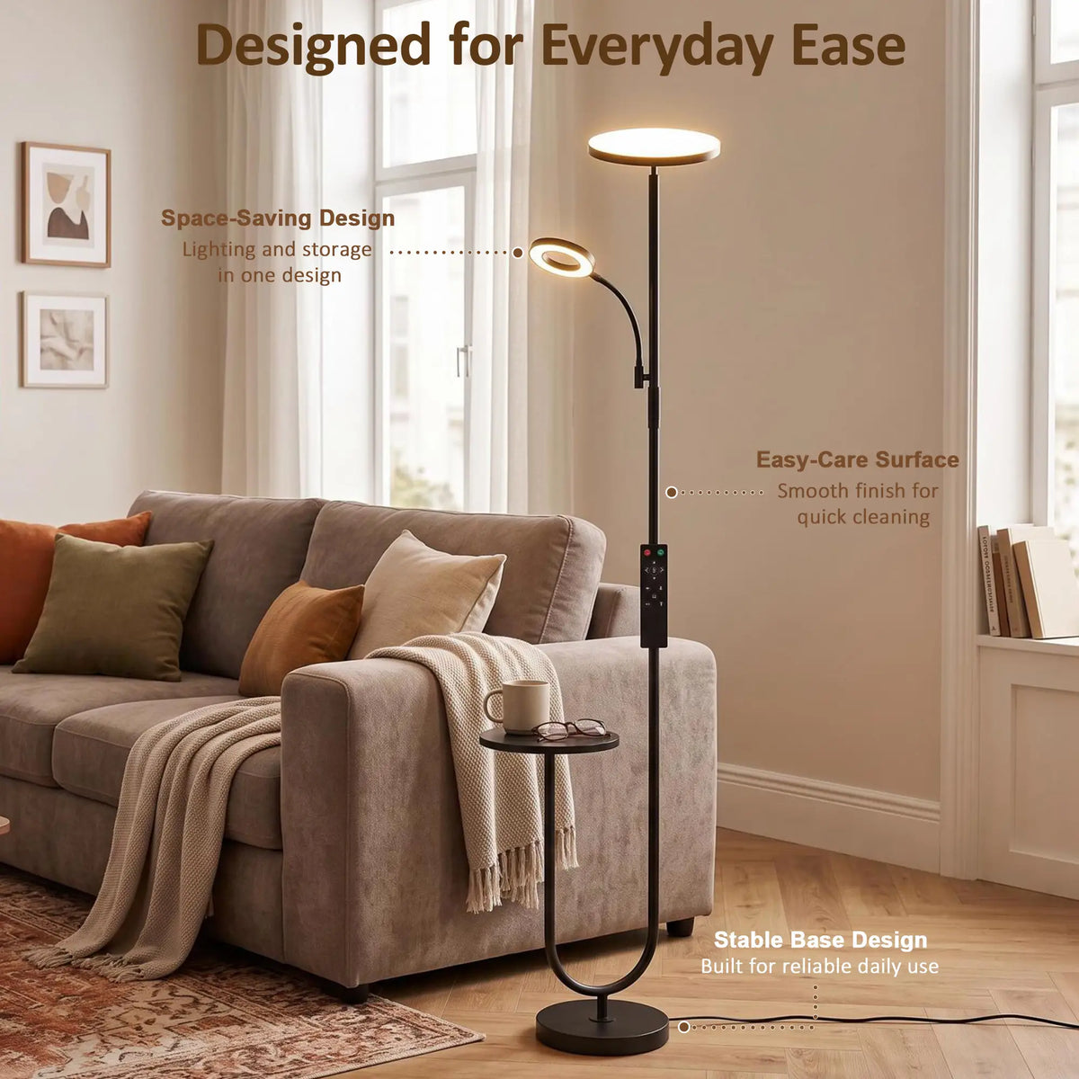 Uplighter Floor Lamp with Table & Reading Light