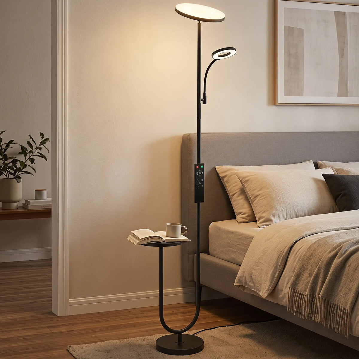 Uplighter Floor Lamp with Table & Reading Light