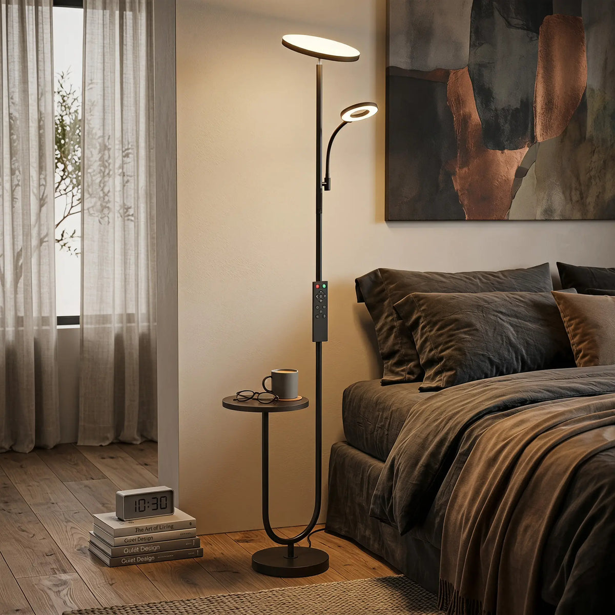 Uplighter Floor Lamp with Table & Reading Light