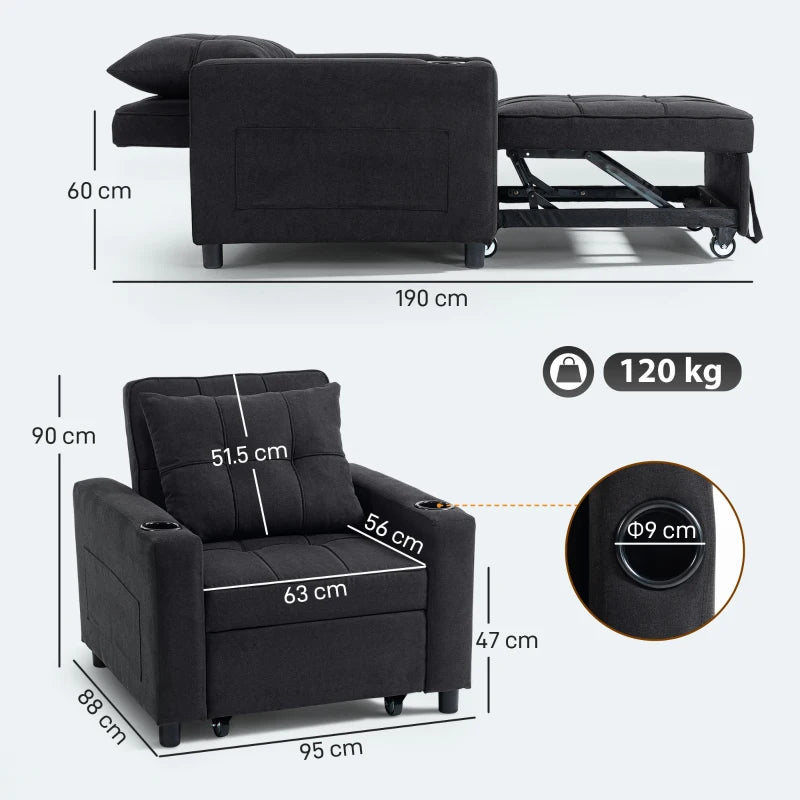 3-in-1 Single Sofa Bed - Convertible Sleeper Chair Bed