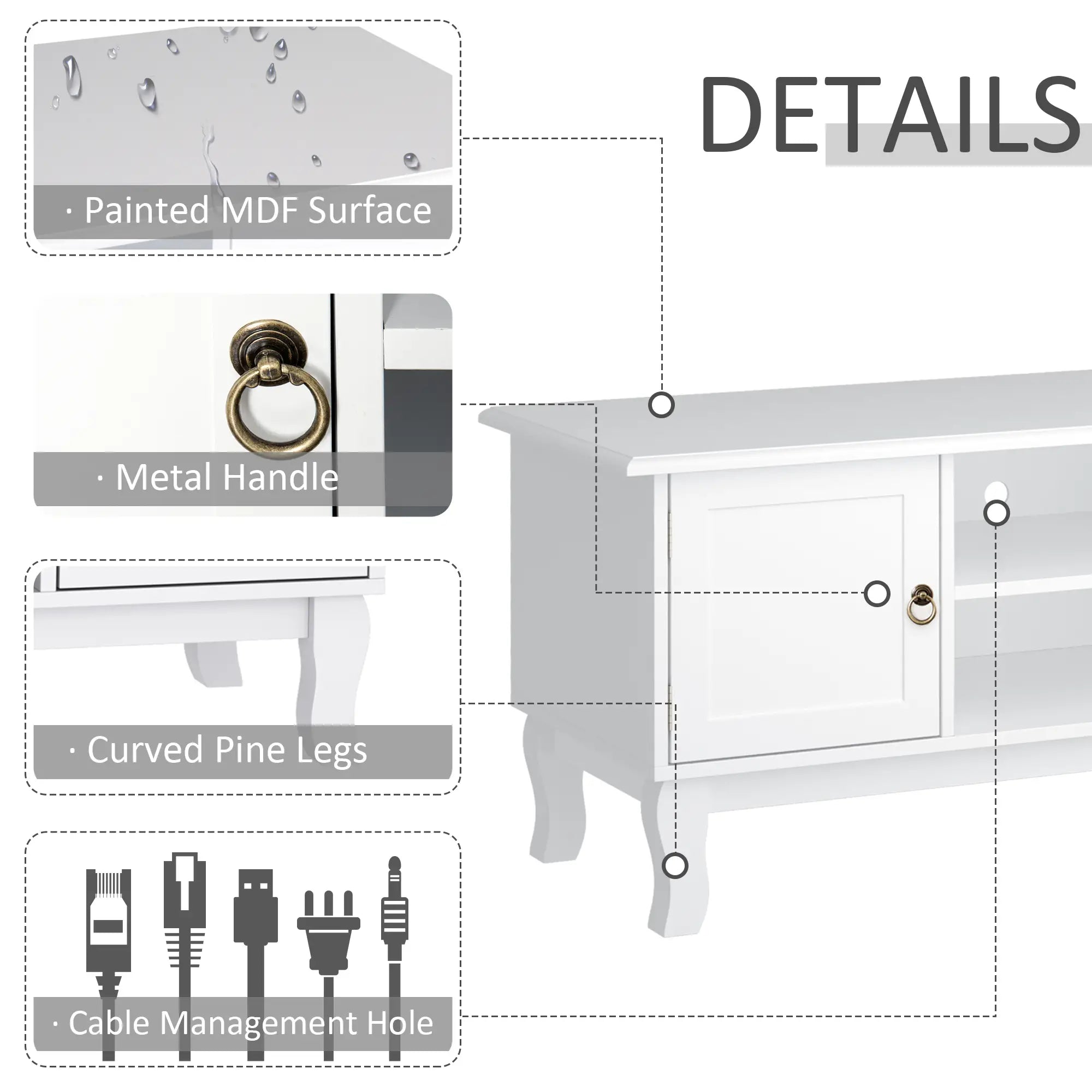 White TV Unit for TVs up to 55" – Modern TV Cabinet with 2 Doors, Open Shelves & Cable Management, 120cm Entertainment Unit