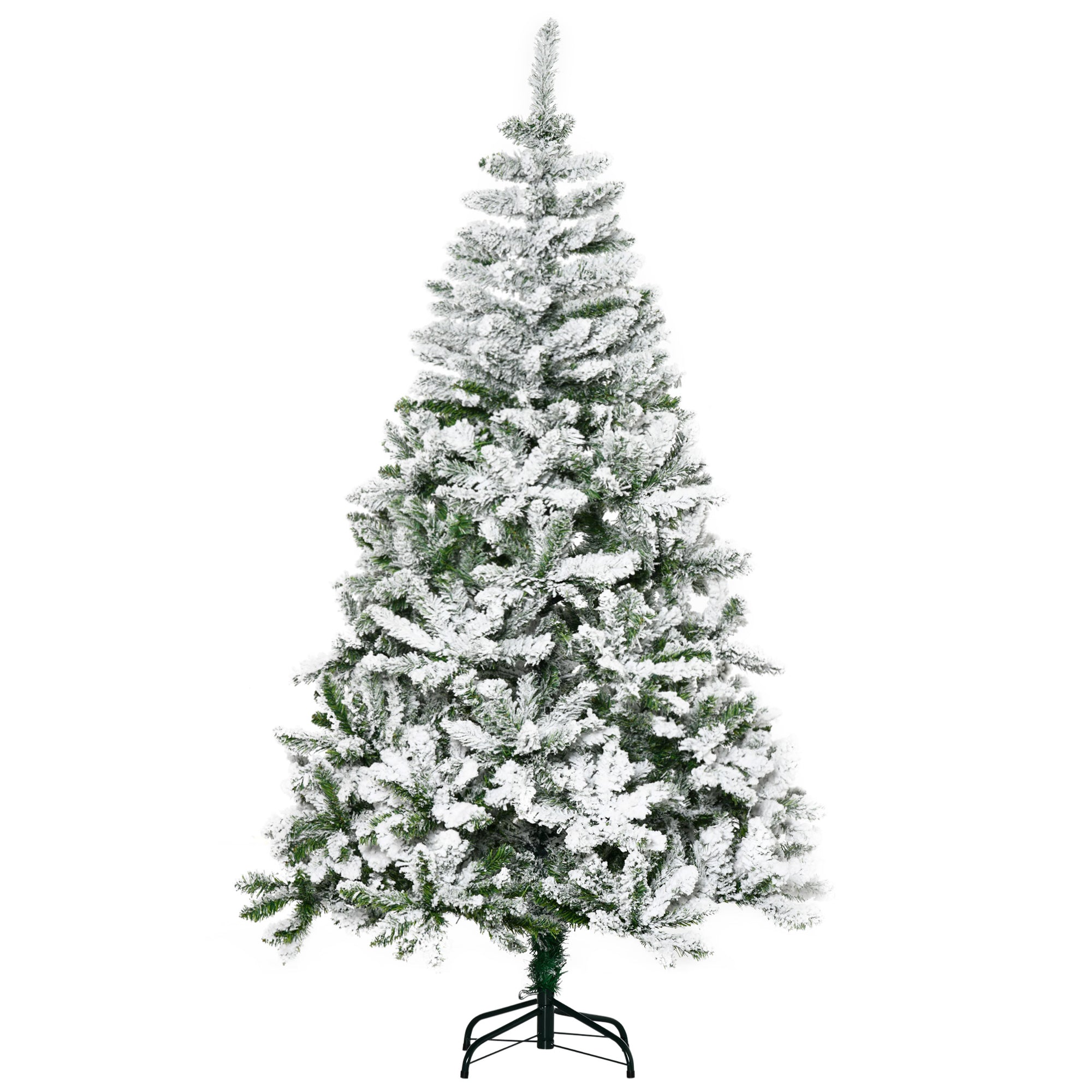 6ft Snow Flocked Artificial Christmas Tree – Full Unlit Xmas Pine with 750 Tips, Auto-Open Hinges & Steel Stand