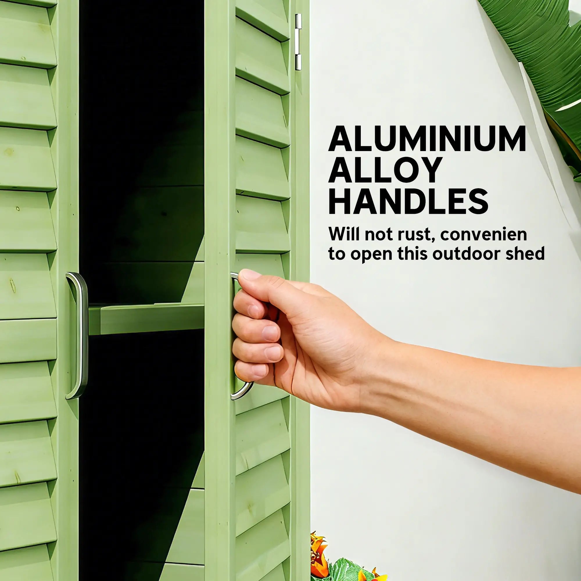 Wooden Garden Storage Shed with 2 Doors & Shelves – Solid Fir Wood Outdoor Tool Cabinet, Weather Resistant, Green, 87 x 46.5 x 96.5 cm