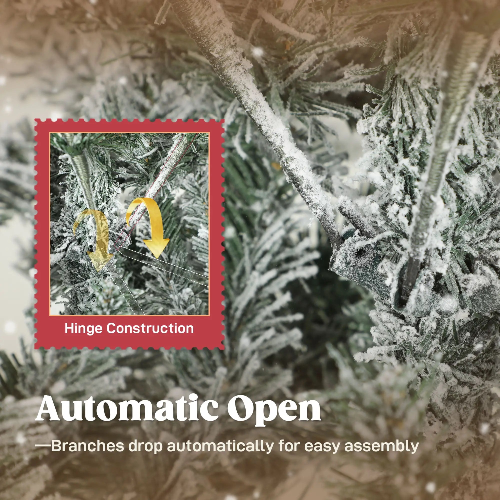 5ft Snow Flocked Artificial Christmas Tree – 717 Tips Full Xmas Tree with Auto-Open Hinges & Metal Stand