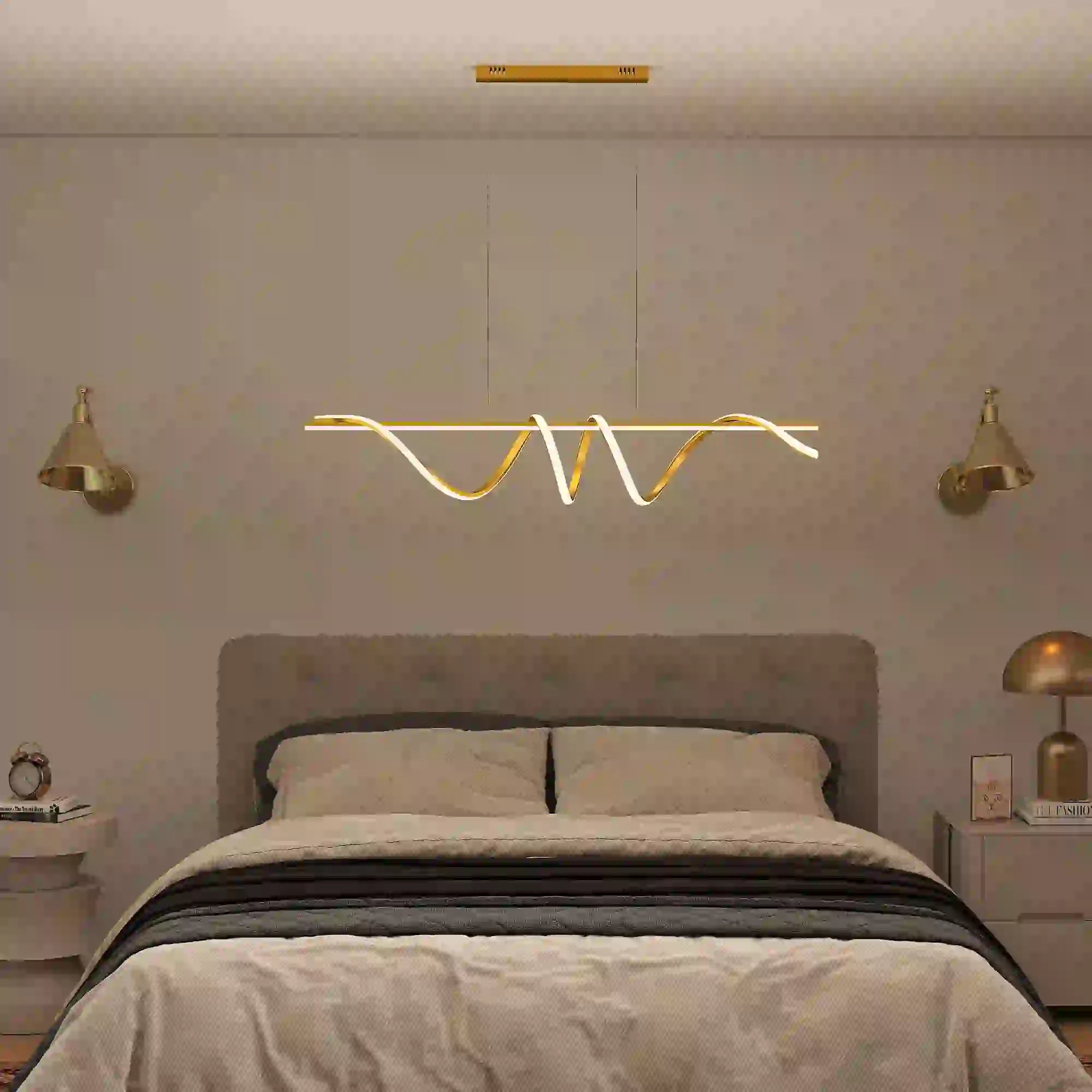 Modern LED Pendant Light with 3 Colour Temperatures – Gold Tone, Adjustable Height, 45W, 3500 Lumens, 120 cm