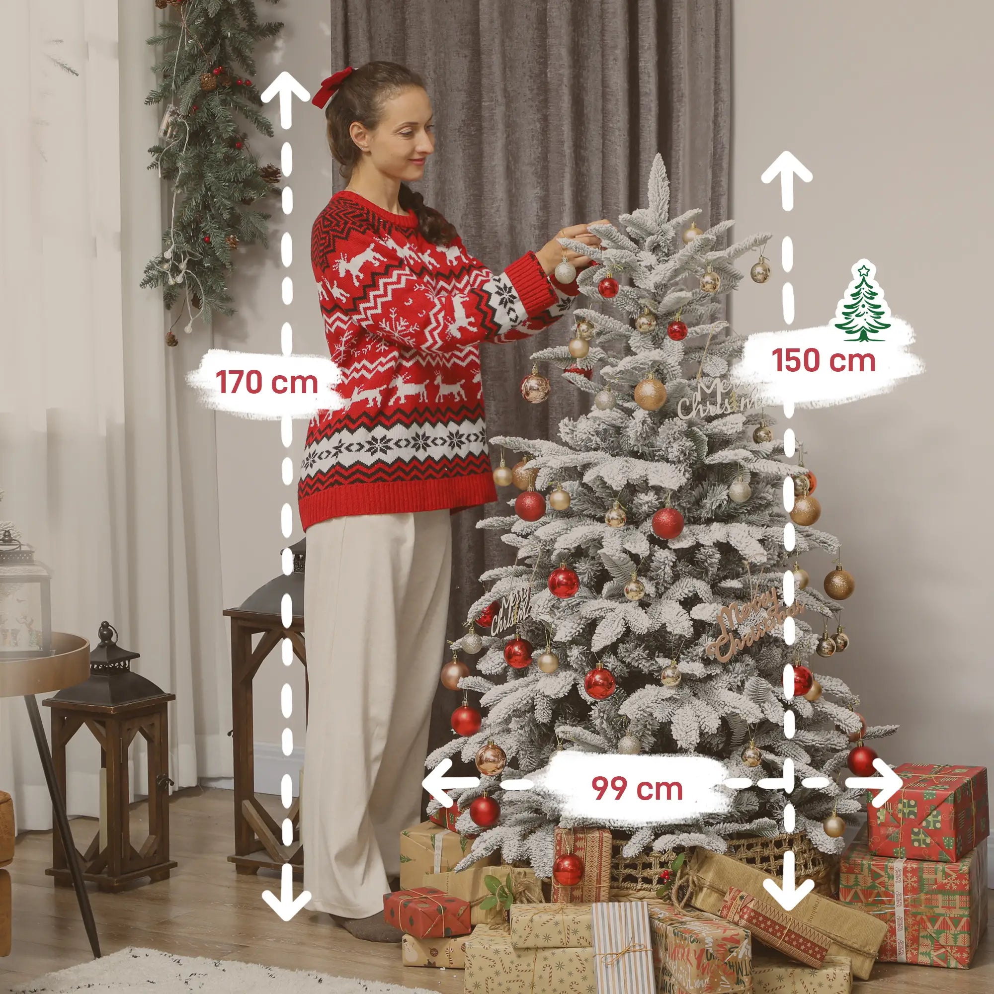 5ft Snow Flocked Artificial Christmas Tree – 717 Tips Full Xmas Tree with Auto-Open Hinges & Metal Stand