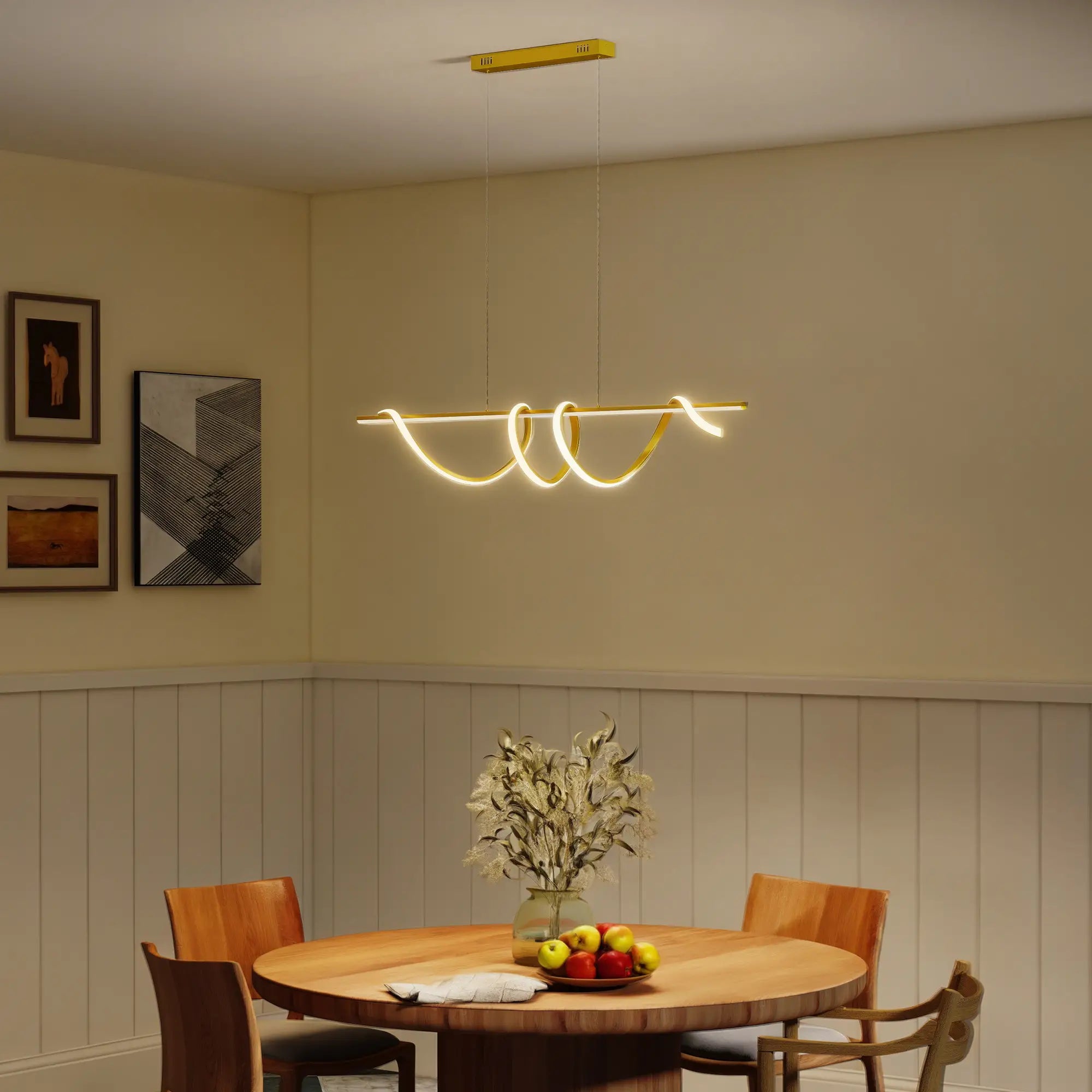Modern LED Pendant Light with 3 Colour Temperatures – Gold Tone, Adjustable Height, 45W, 3500 Lumens, 120 cm