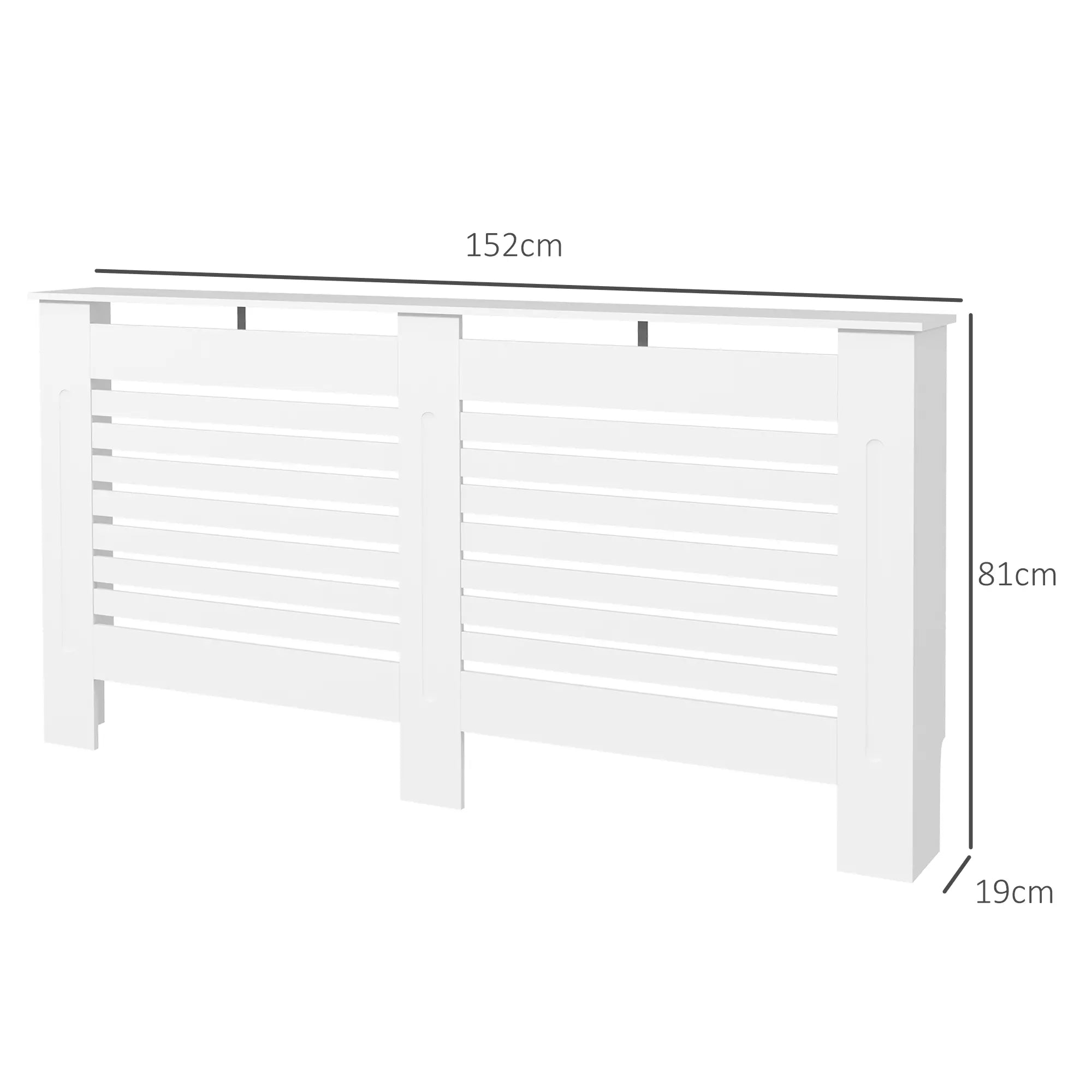 Radiator Cover Cabinet with Top Shelf – Modern MDF White Painted Heater Cover with Horizontal Slats, 152 x 19 x 81 cm