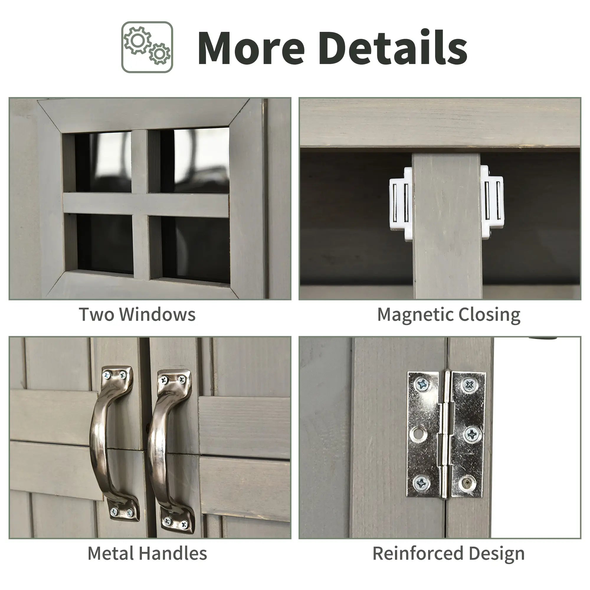 Large Wooden Garden Storage Shed with Windows & Shelves – Fir Wood Outdoor Tool Cabinet, Double Door, Weather Resistant, Grey, 127.5 x 50 x 164 cm