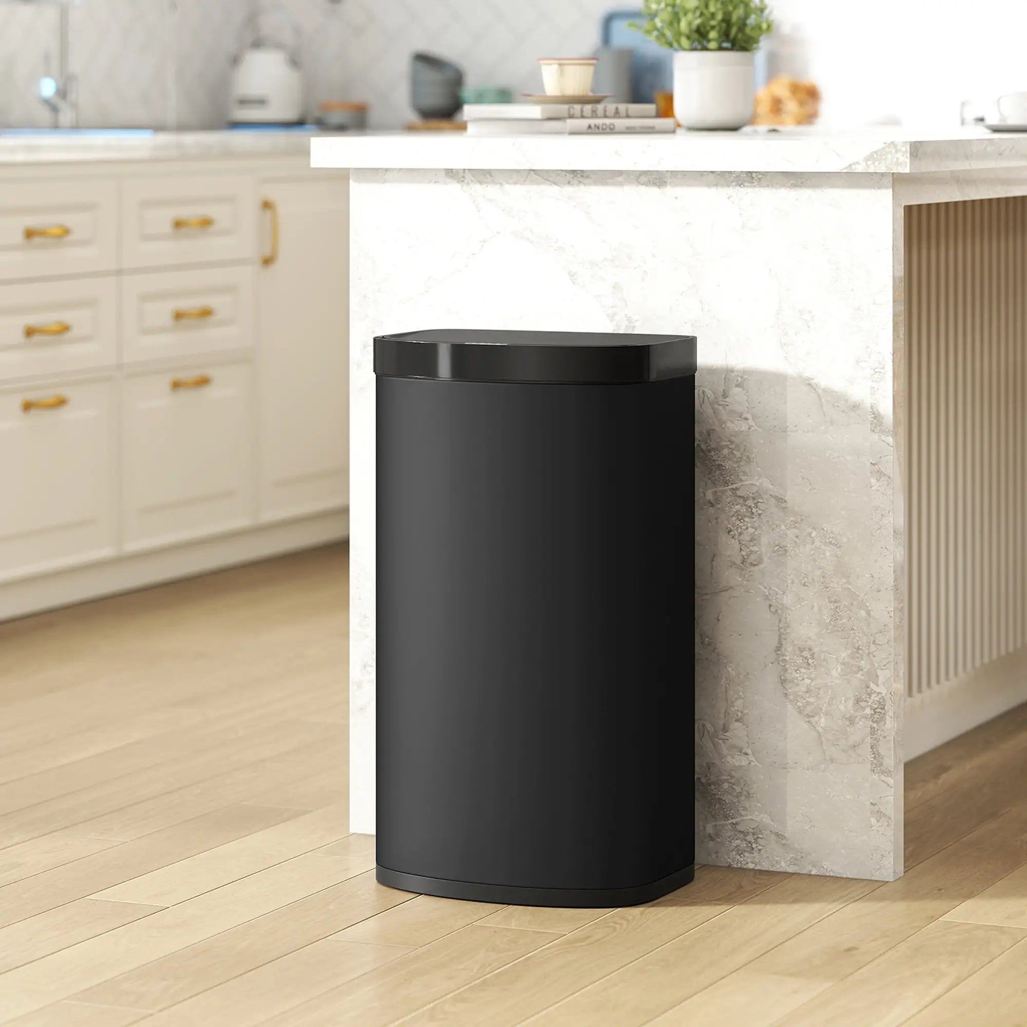 55L Automatic Sensor Bin – Touchless Kitchen Waste Bin with Soft-Close Lid, Stainless Steel, Fingerprint-Resistant, Black