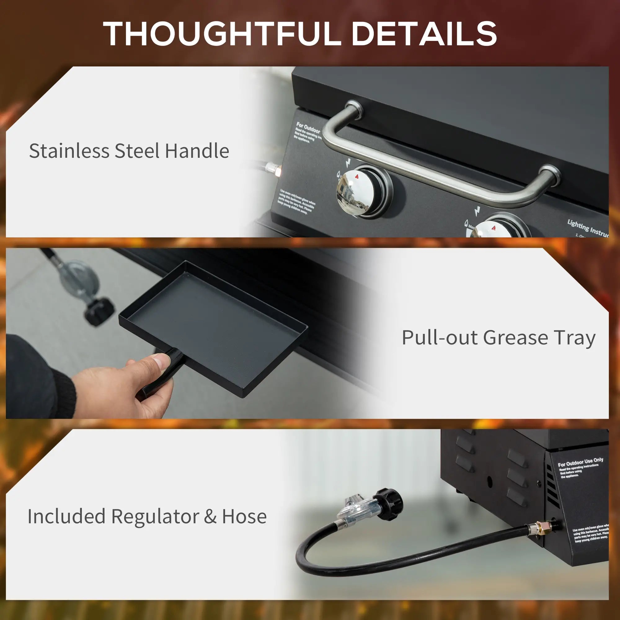 2 Burner Portable Gas BBQ Grill with Lid & Thermometer, Folding Tabletop Outdoor Barbecue, Carbon Steel Body, 5.86kW – Black