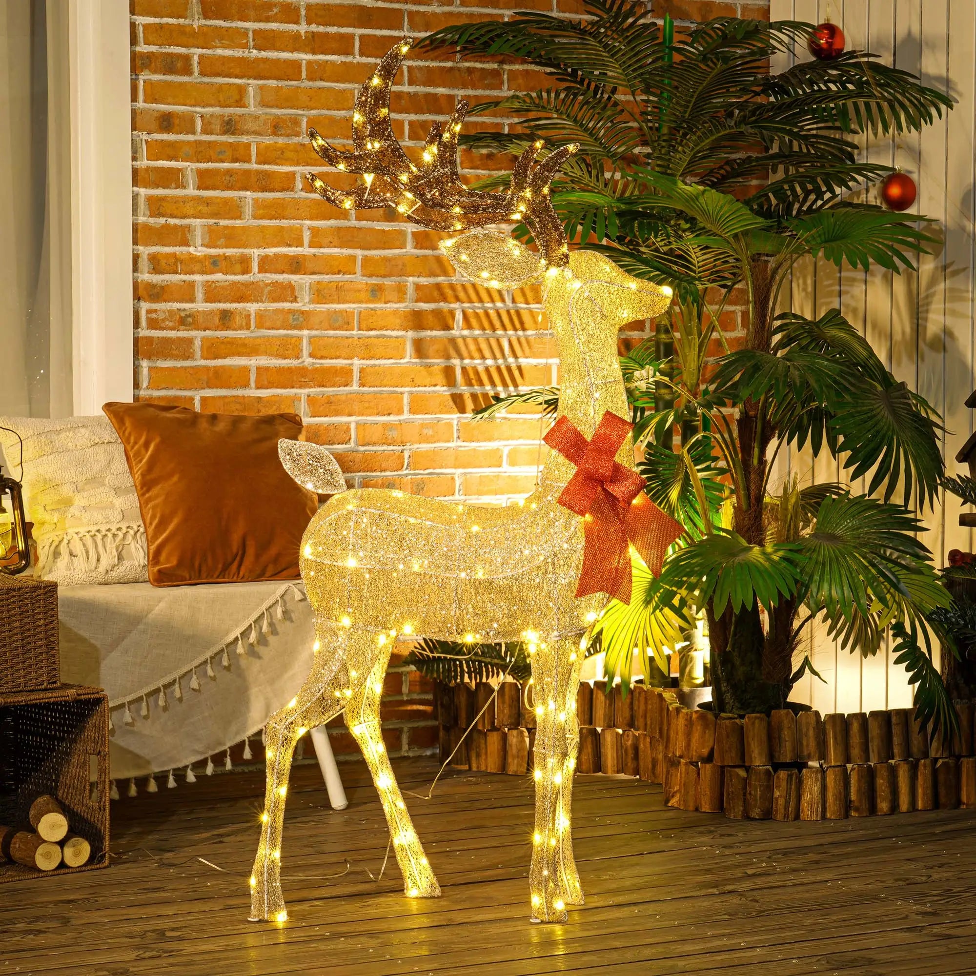 Lighted Reindeer Christmas Decoration – 137 Warm LED Outdoor Christmas Deer, Gold Tone with Steel Frame