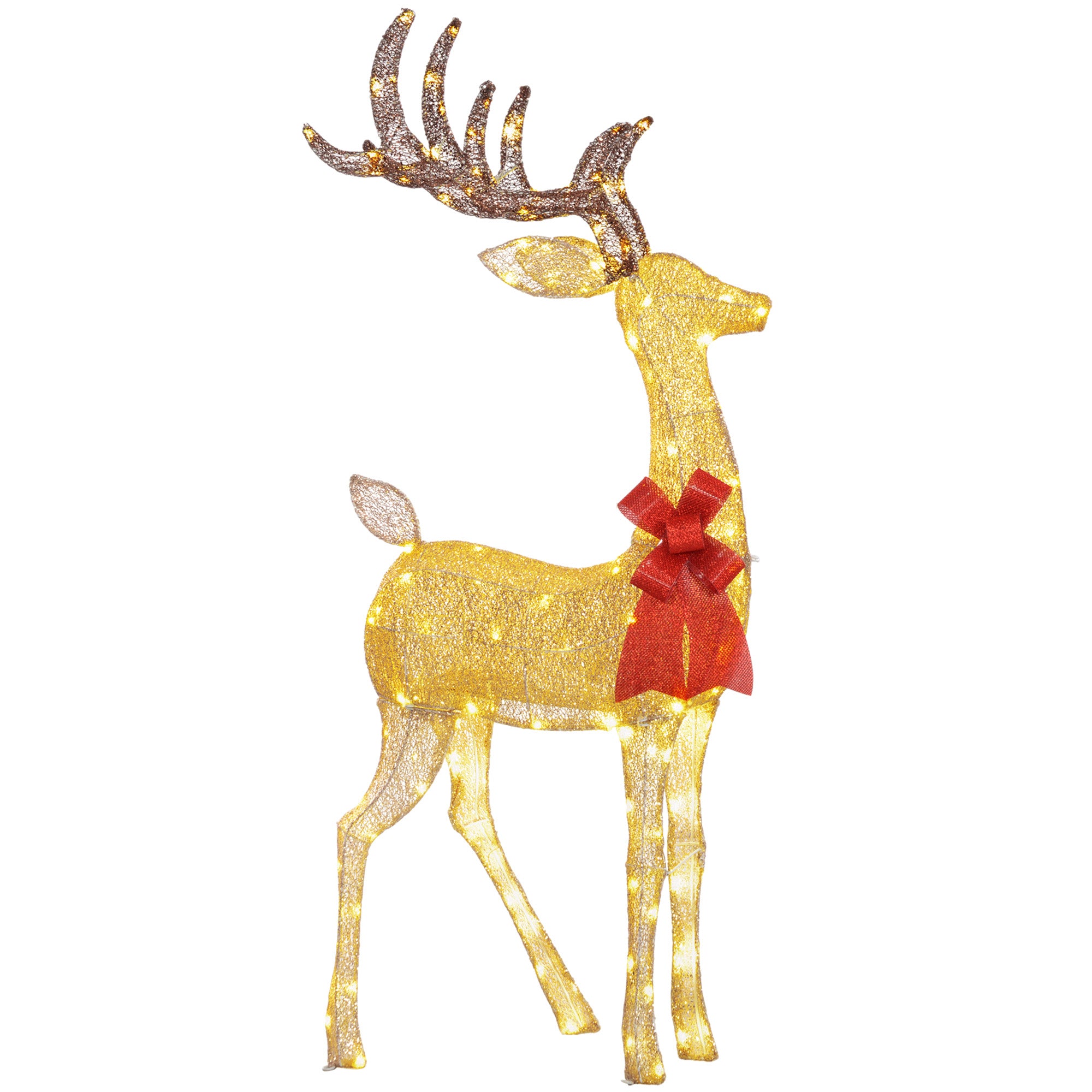 Lighted Reindeer Christmas Decoration – 137 Warm LED Outdoor Christmas Deer, Gold Tone with Steel Frame