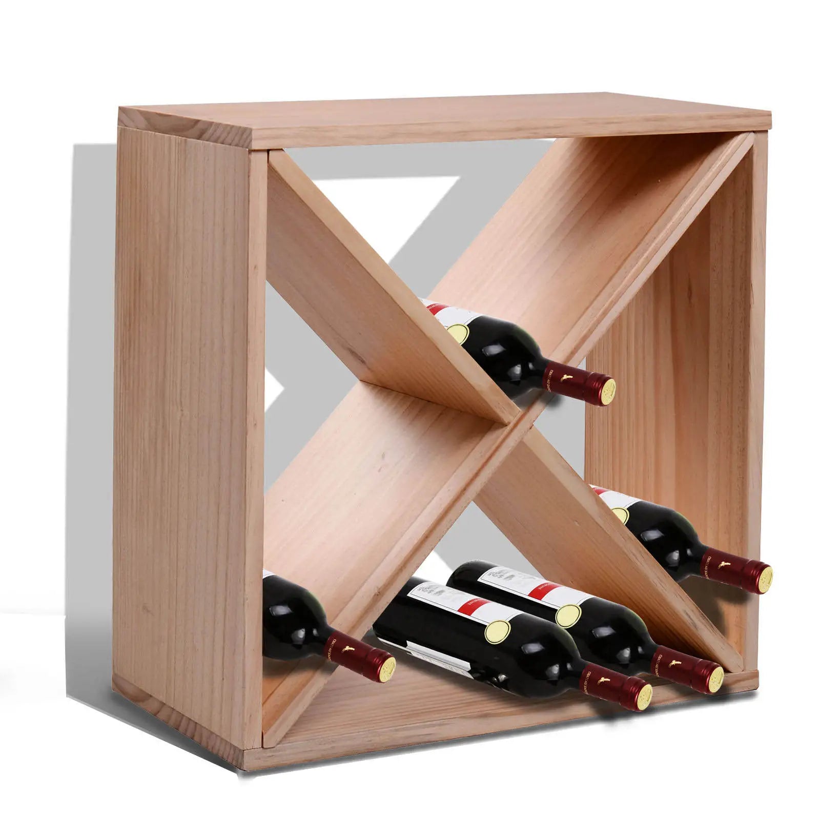 24-Bottle Wooden Wine Rack – Tabletop Wine Storage Stand, Square Pine Wood Bottle Holder