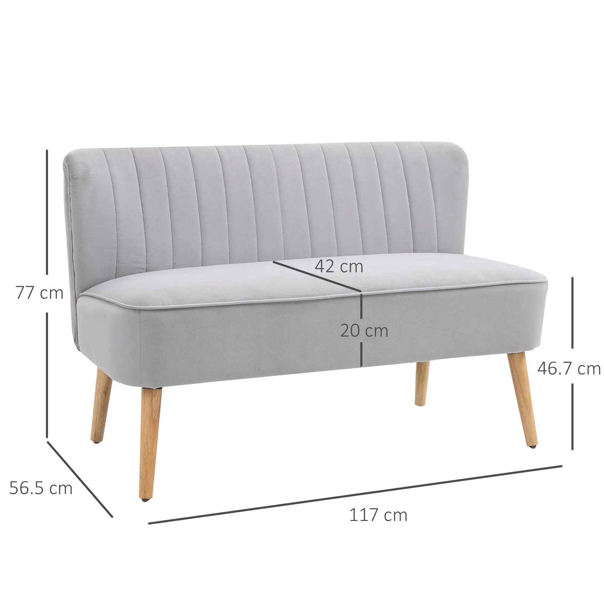 Modern Velvet Double Seat Sofa - Grey