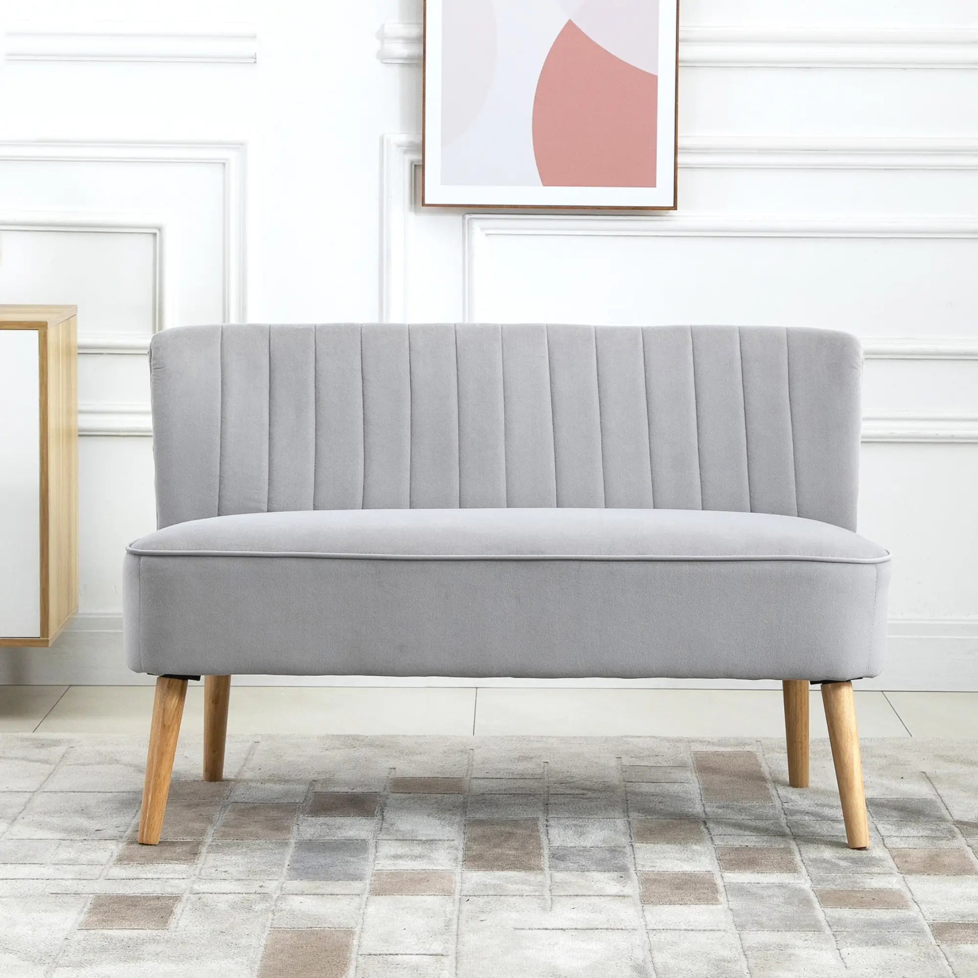 Modern Velvet Double Seat Sofa - Grey