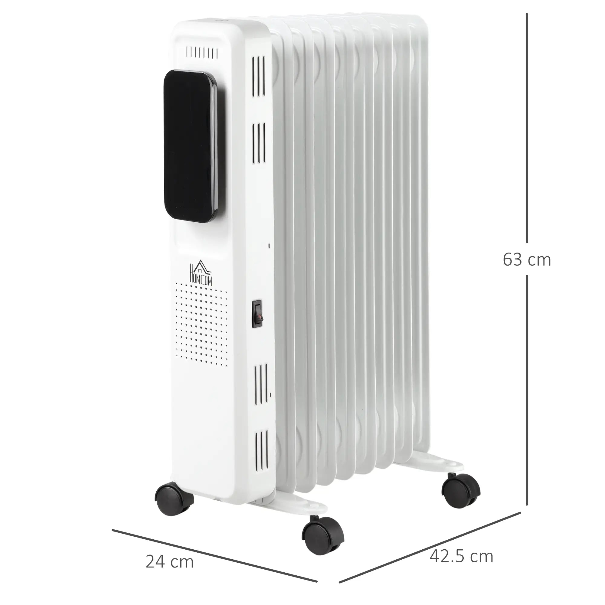 2000W Oil Filled Radiator - 9 Fin Portable Electric Heater with LED Display