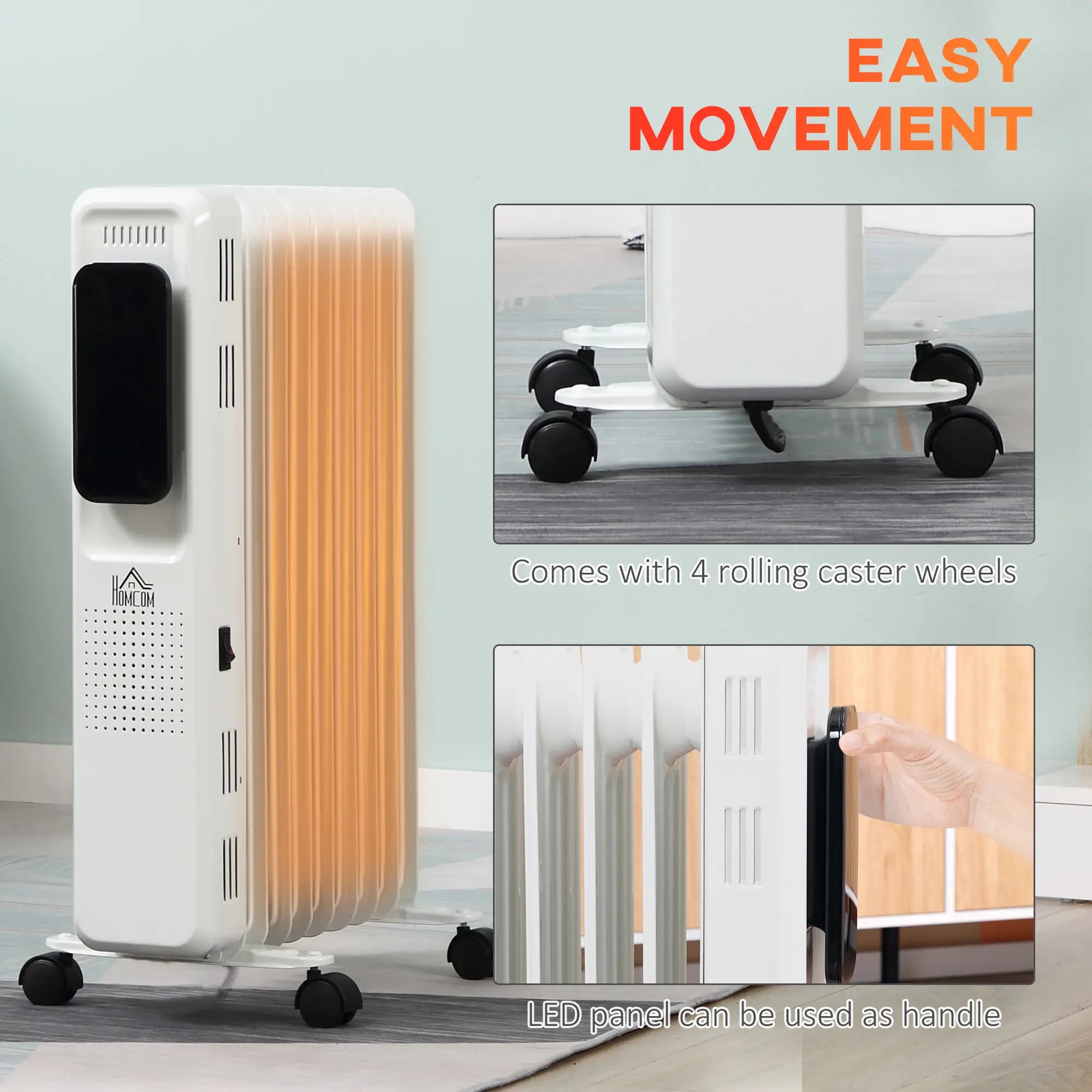 2000W Oil Filled Radiator - 9 Fin Portable Electric Heater with LED Display