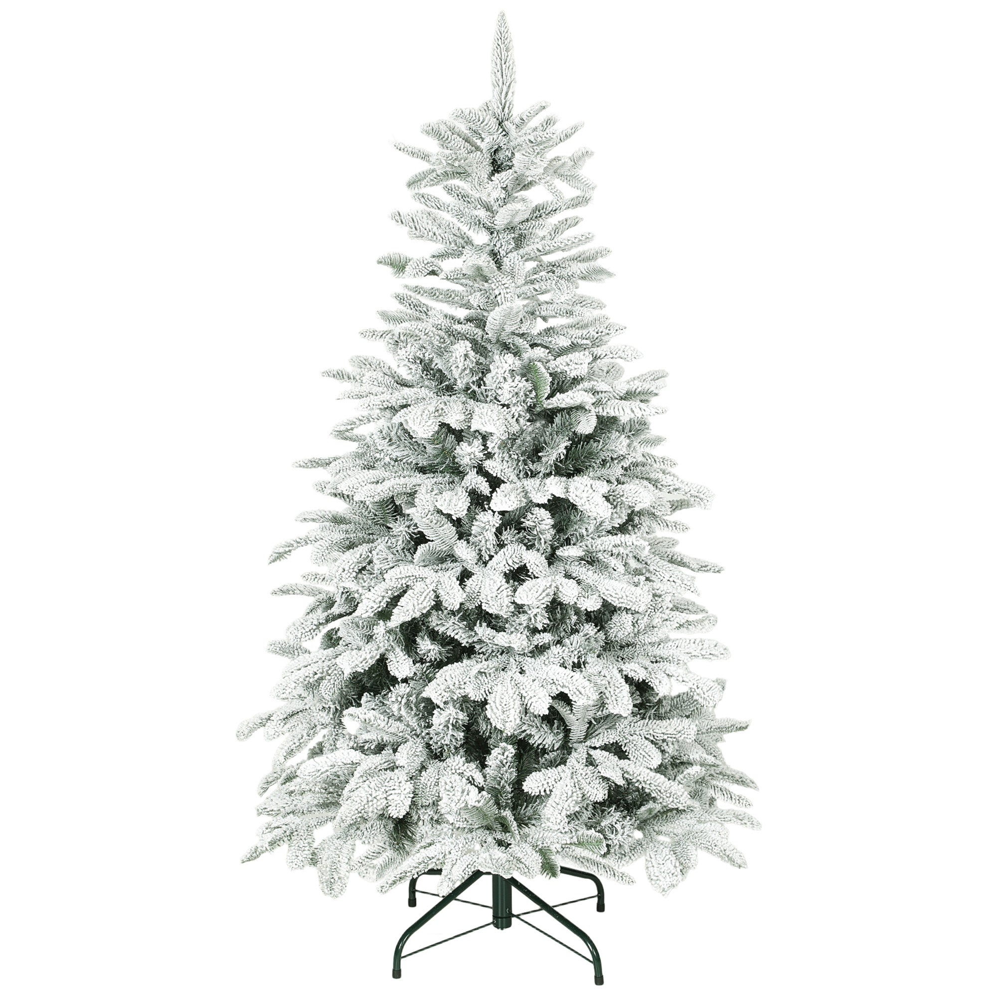 5ft Snow Flocked Artificial Christmas Tree – 717 Tips Full Xmas Tree with Auto-Open Hinges & Metal Stand