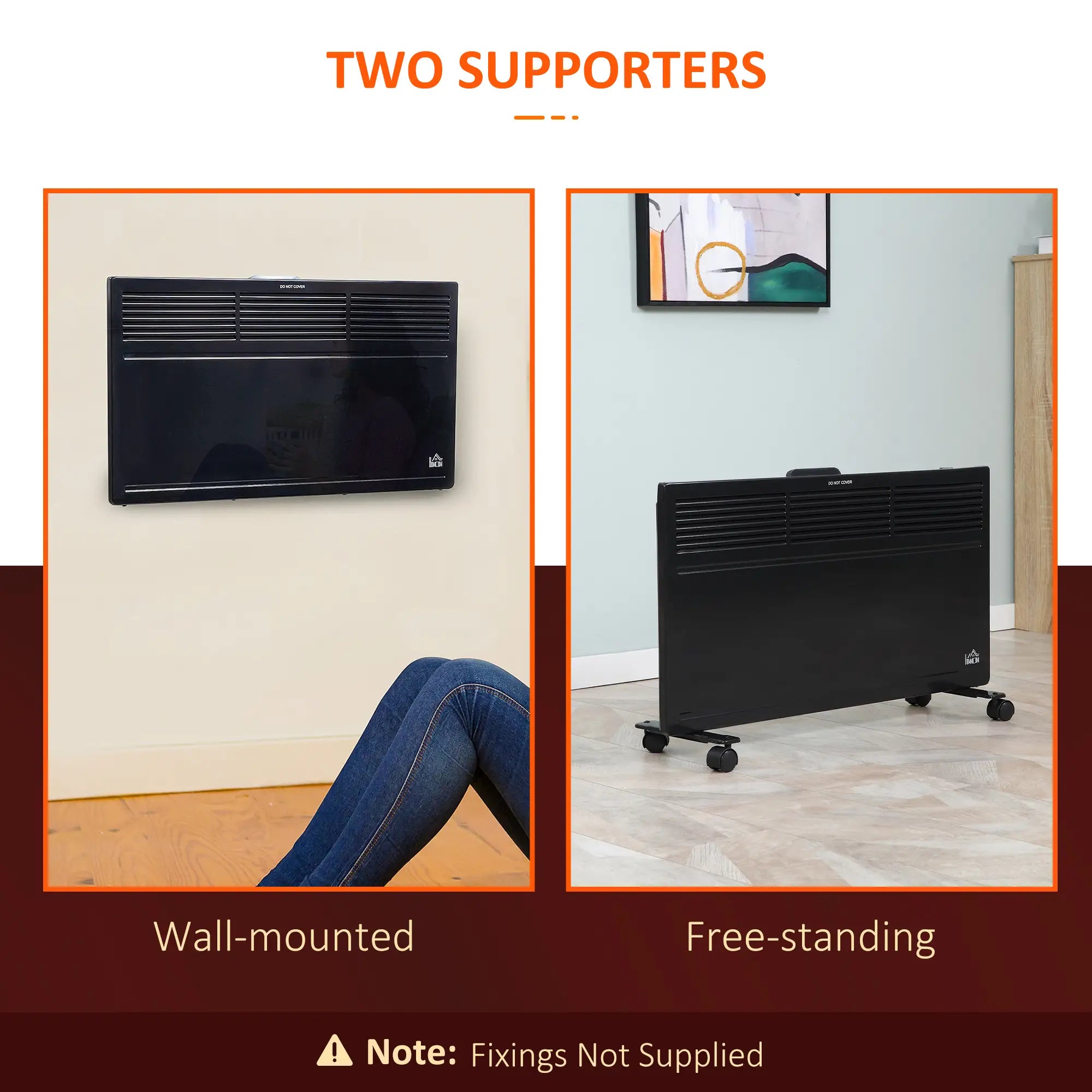 2-in-1 1300W Electric Heater - Freestanding or Wall-Mounted
