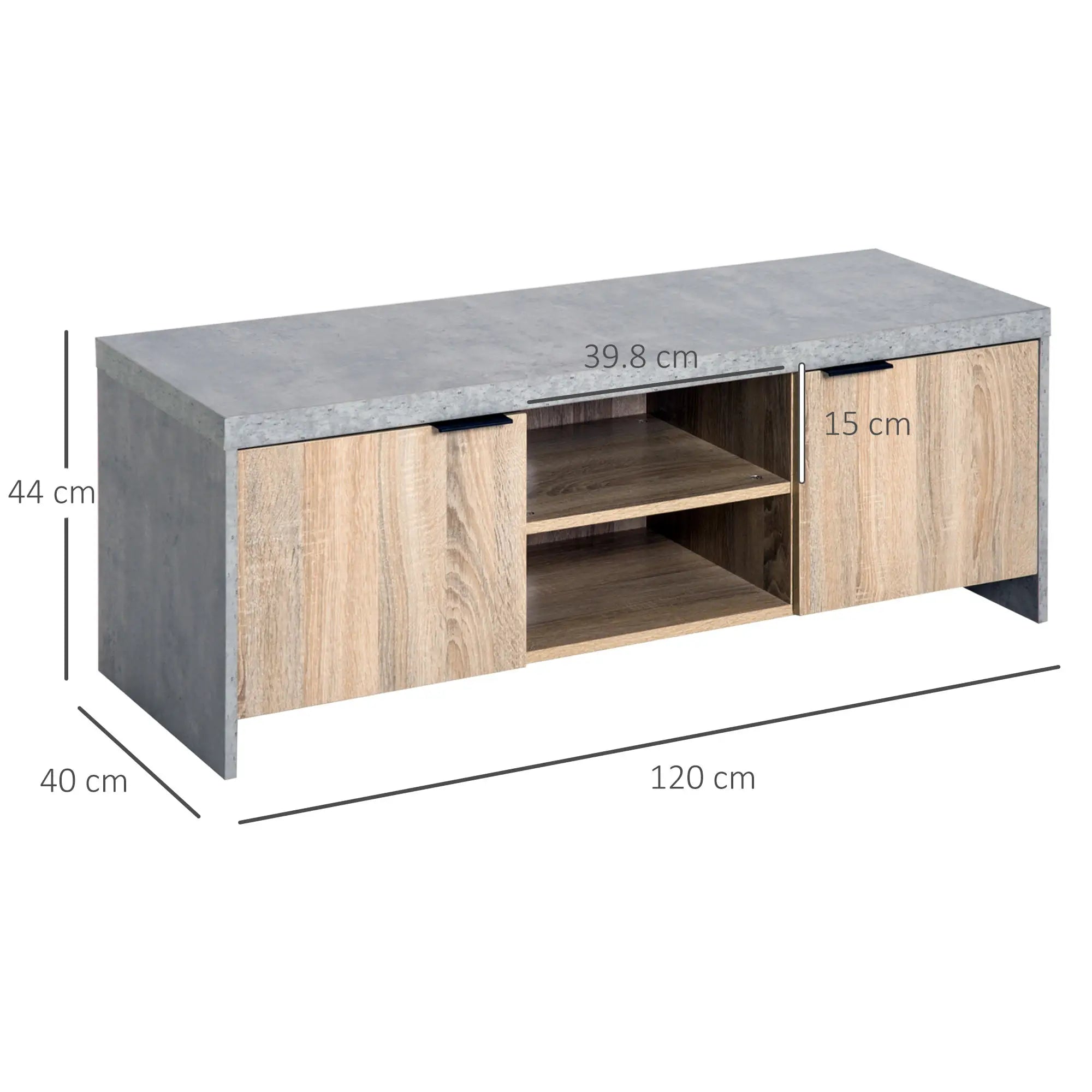 TV Stand for TVs up to 55" – Grey TV Unit with 2 Doors & Open Shelves, Modern Entertainment Cabinet (120cm)