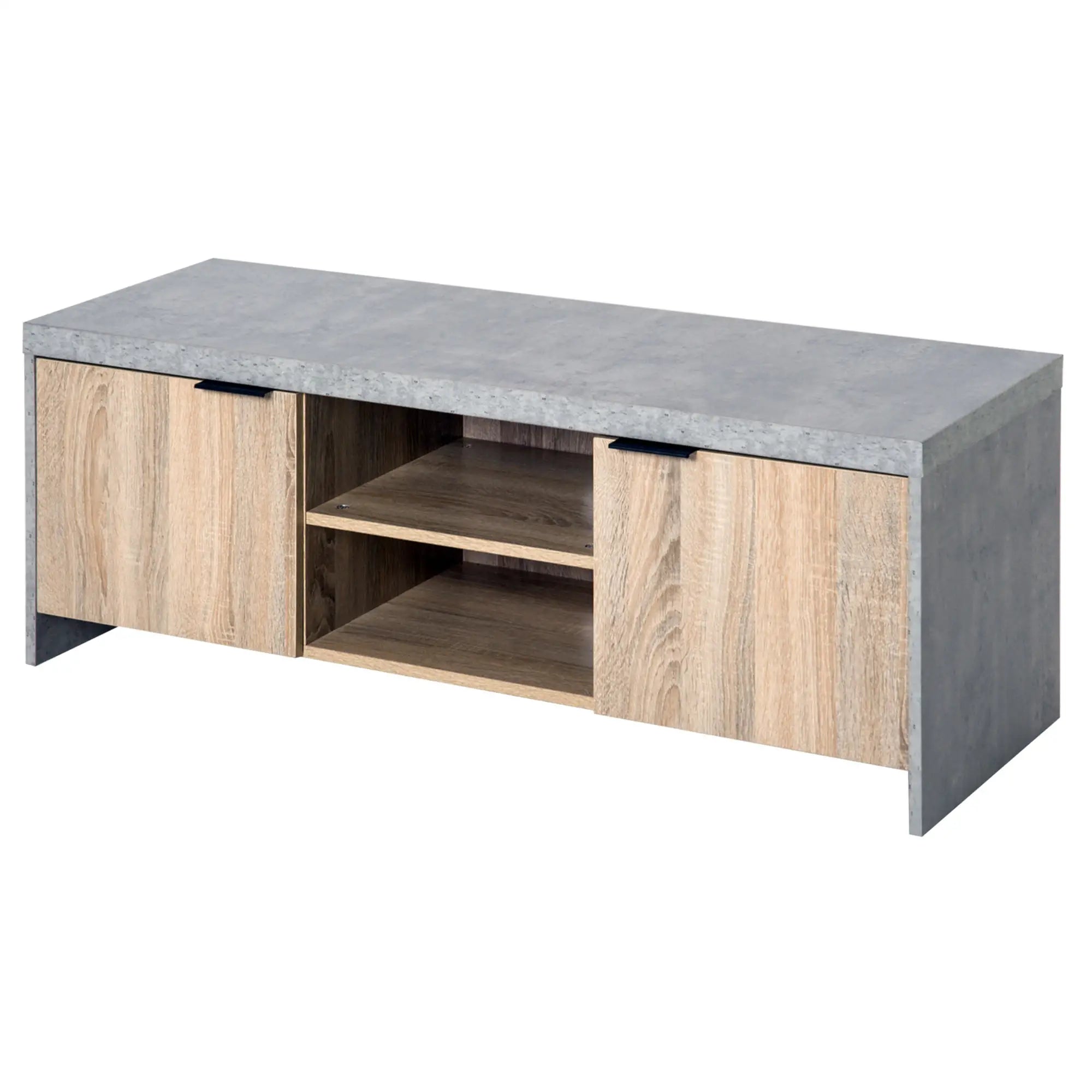 TV Stand for TVs up to 55" – Grey TV Unit with 2 Doors & Open Shelves, Modern Entertainment Cabinet (120cm)