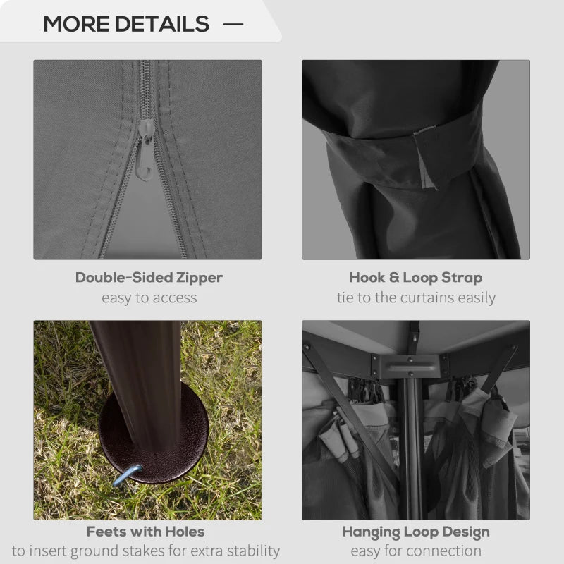 3 x 3m Patio Gazebo with Curtains & Mosquito Netting, Double Tier Water-Repellent Roof, Aluminium Frame Garden Pavilion Tent – Dark Grey