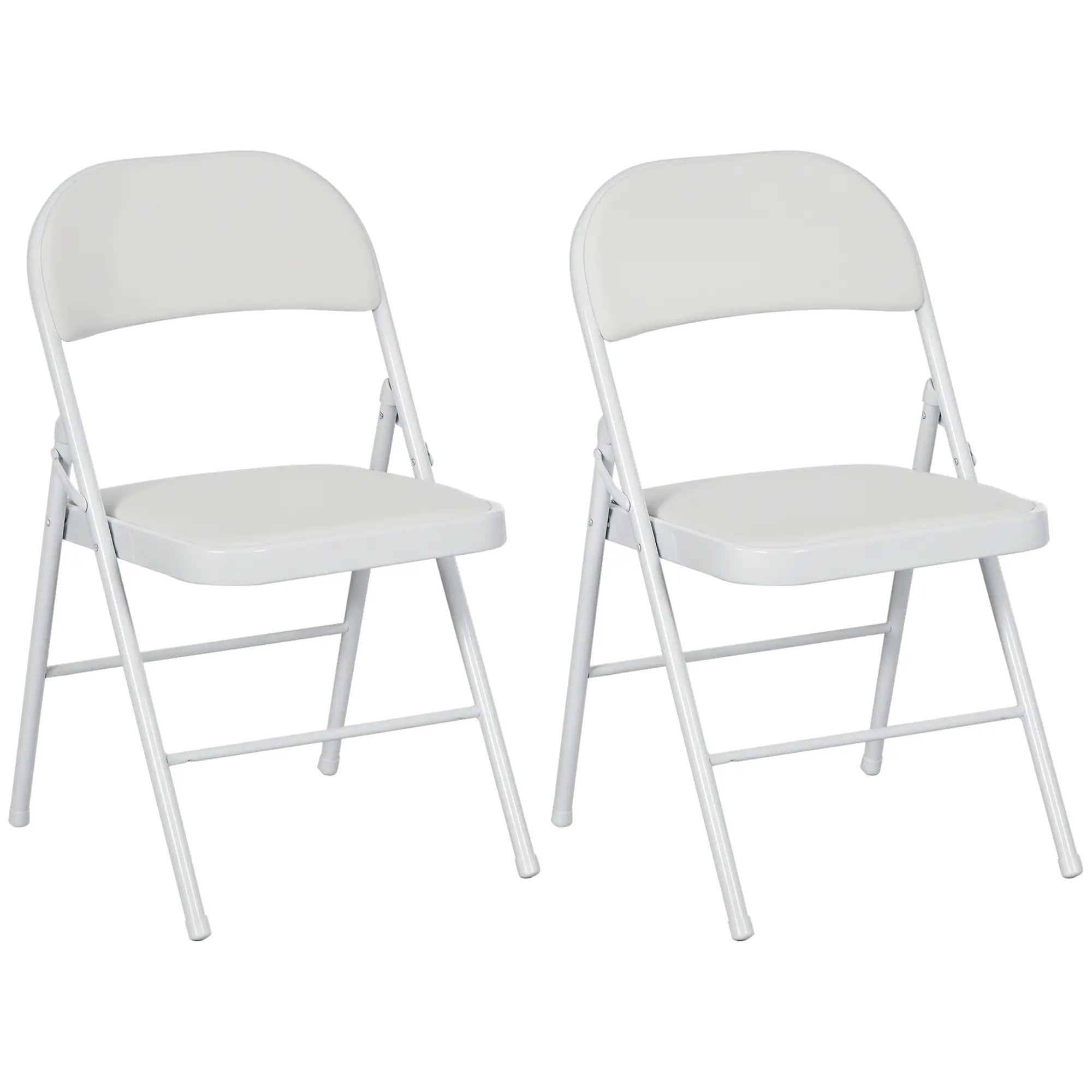 Set of 2 Cushioned Folding Chairs – White Foldable Steel Frame Chairs with Padded Seat & Back