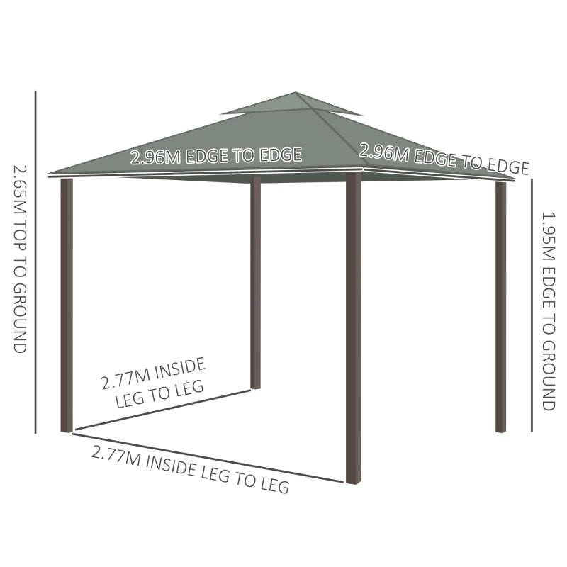 3 x 3m Patio Gazebo with Curtains & Mosquito Netting, Double Tier Water-Repellent Roof, Aluminium Frame Garden Pavilion Tent – Dark Grey
